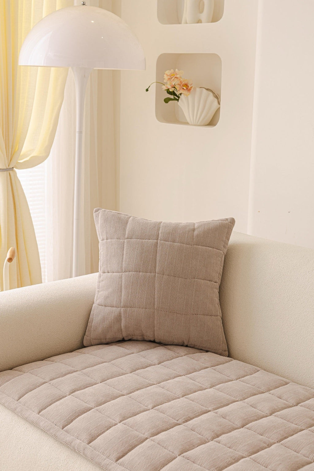 Decor Cedar Haven Quilted Corduroy Sofa Cover Piece in Warm Taupe - styled quilted sofa cover piece for quilted corduroy sofa cover pieces in United States, image 48