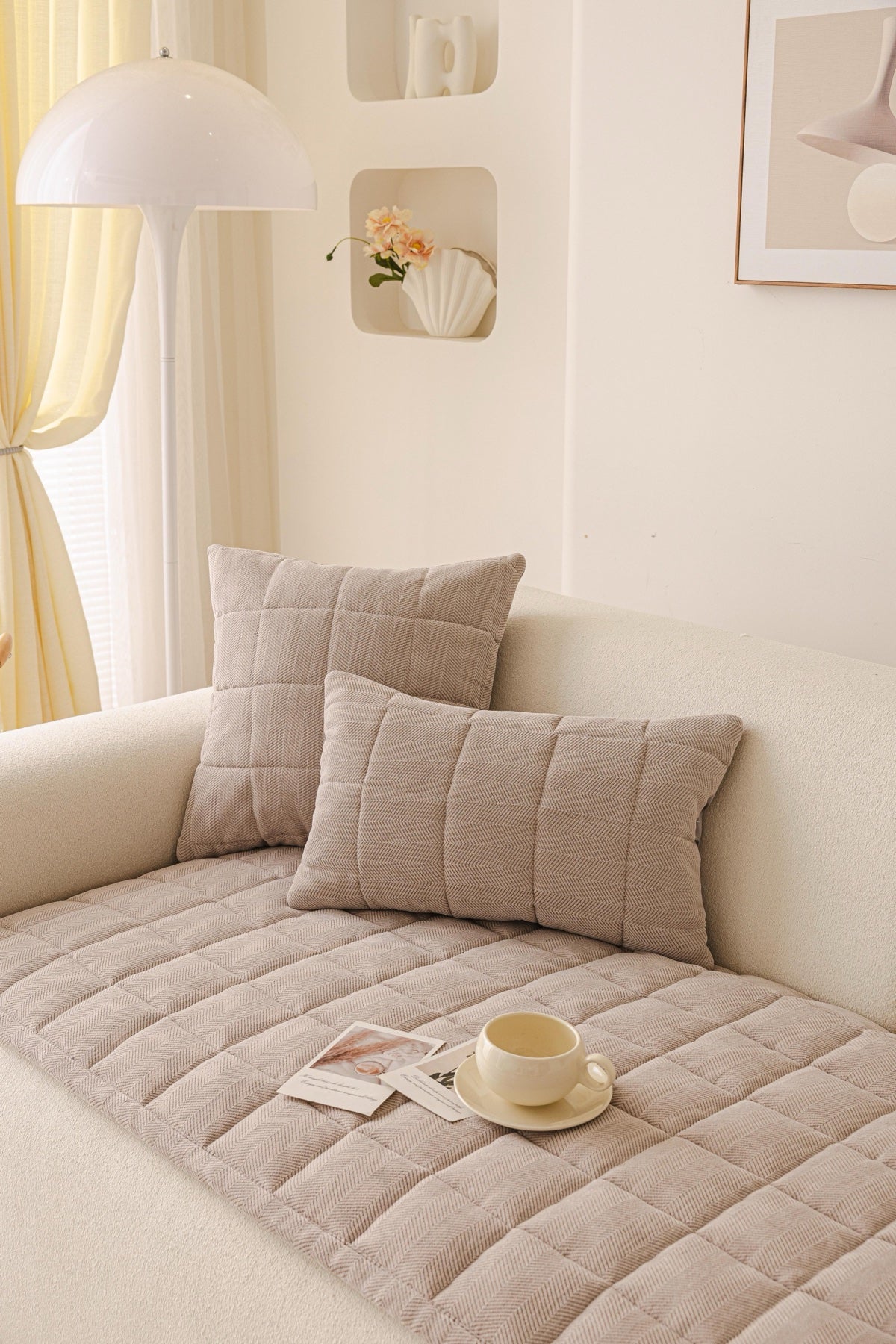 Decor Cedar Haven Quilted Corduroy Sofa Cover Piece in Warm Taupe - styled quilted sofa cover piece for quilted corduroy sofa cover pieces in United States, image 49