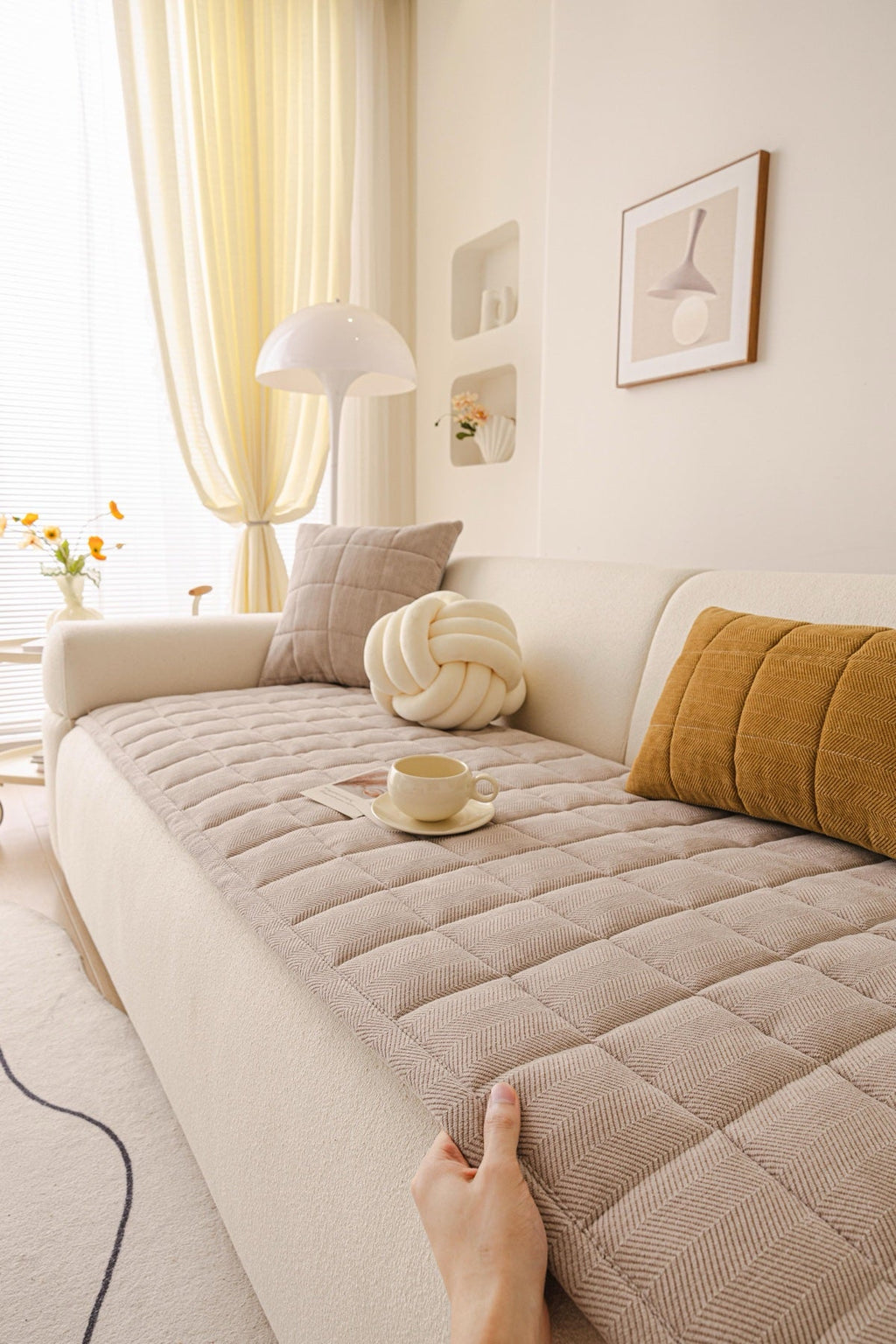 Decor Cedar Haven Quilted Corduroy Sofa Cover Piece in Warm Taupe - styled quilted sofa cover piece for quilted corduroy sofa cover pieces in United States, image 50