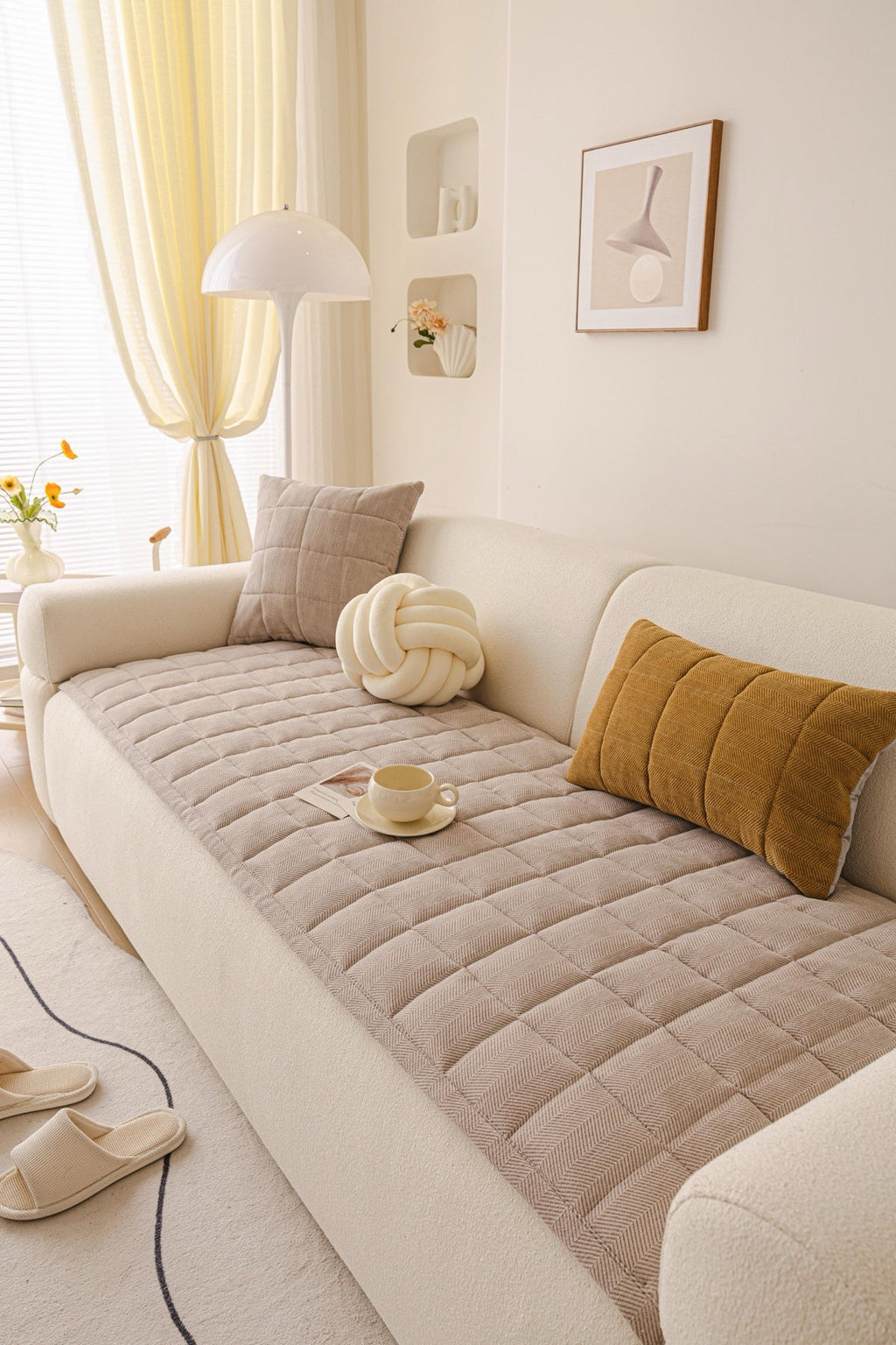 Decor Cedar Haven Quilted Corduroy Sofa Cover Piece in Warm Taupe - styled quilted sofa cover piece for quilted corduroy sofa cover pieces in United States, image 43