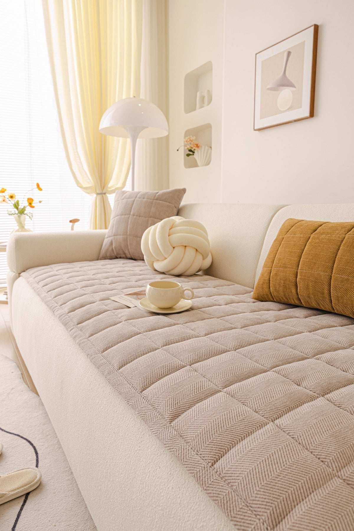Decor Cedar Haven Quilted Corduroy Sofa Cover Piece in Warm Taupe - styled quilted sofa cover piece for quilted corduroy sofa cover pieces in United States, image 44