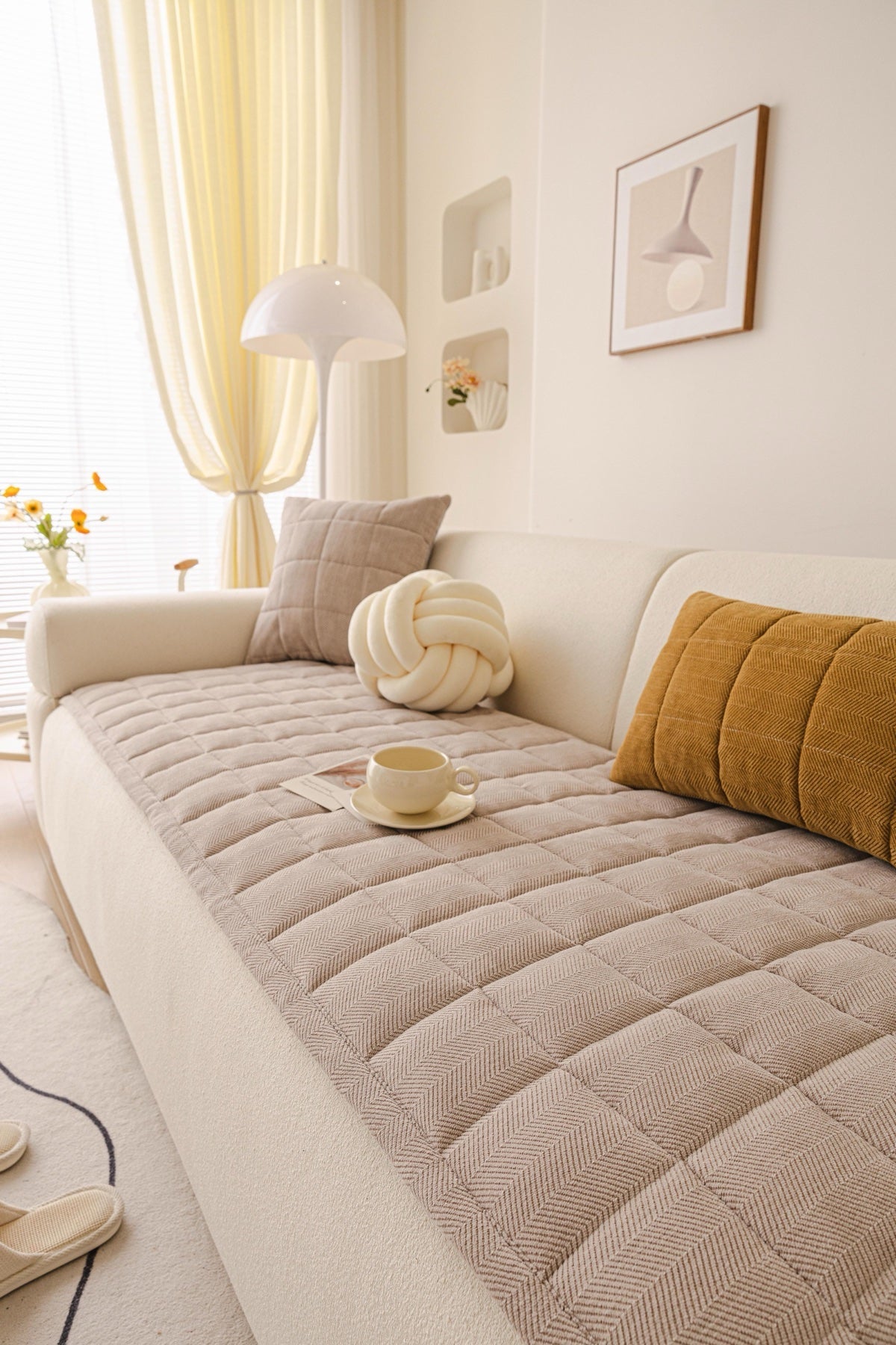 Decor Cedar Haven Quilted Corduroy Sofa Cover Piece in Warm Taupe - styled quilted sofa cover piece for quilted corduroy sofa cover pieces in United States, image 45