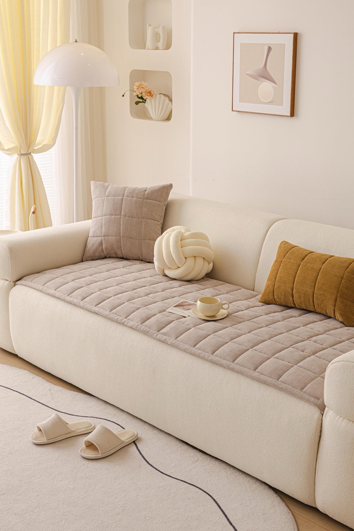 Decor Cedar Haven Quilted Corduroy Sofa Cover Piece in Warm Taupe - styled quilted sofa cover piece for quilted corduroy sofa cover pieces in United States, image 37