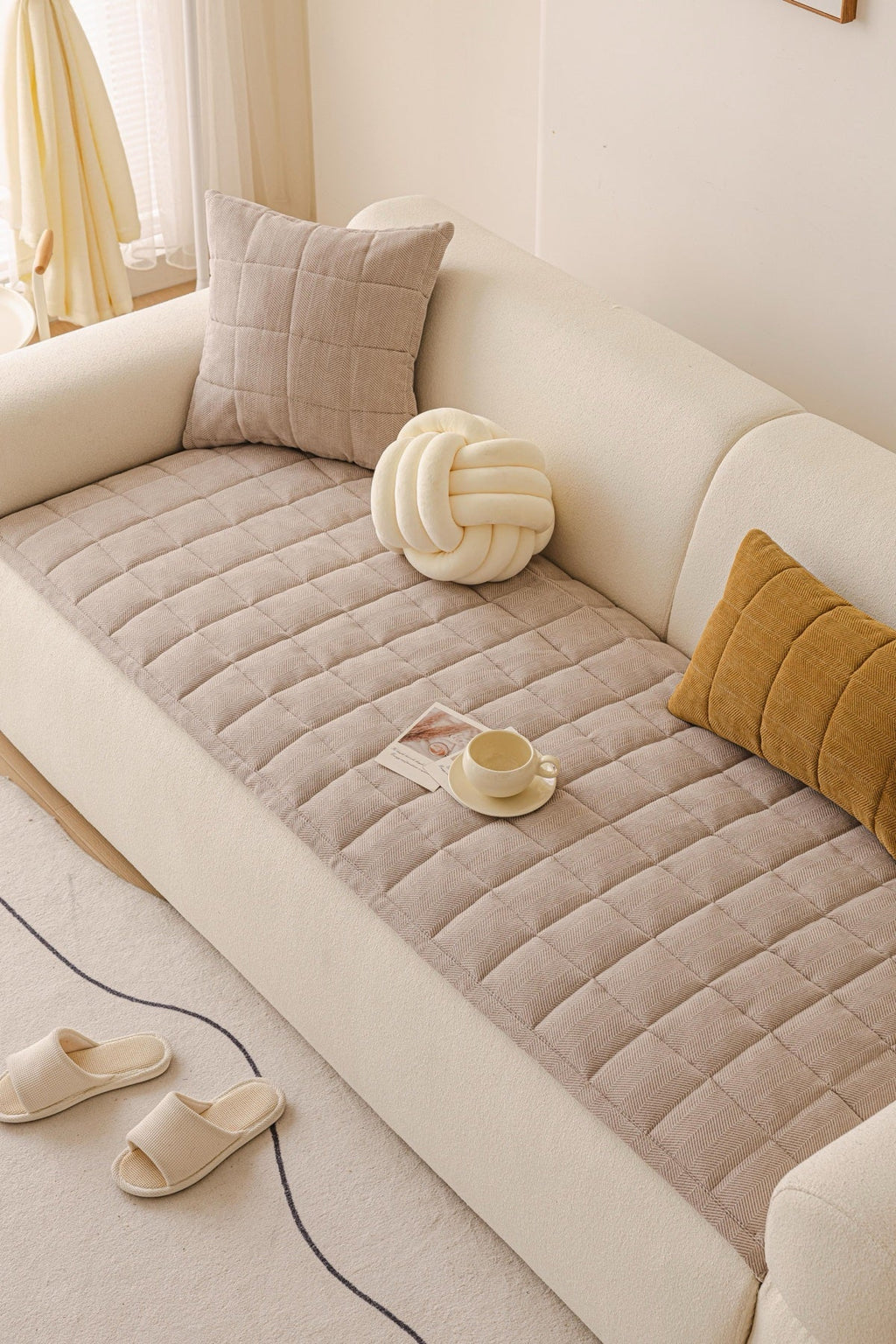 Decor Cedar Haven Quilted Corduroy Sofa Cover Piece in Warm Taupe - styled quilted sofa cover piece for quilted corduroy sofa cover pieces in United States, image 38