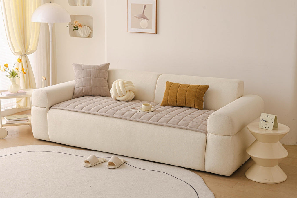 Decor Cedar Haven Quilted Corduroy Sofa Cover Piece in Warm Taupe - front sofa fit view for quilted corduroy sofa cover pieces in United States, image 39