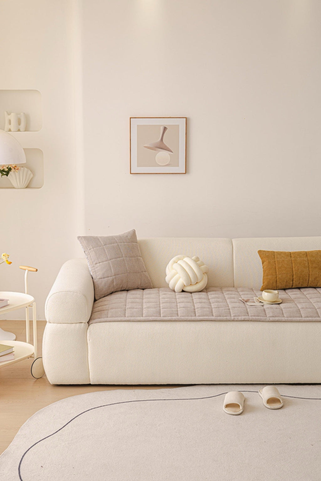 Decor Cedar Haven Quilted Corduroy Sofa Cover Piece in Warm Taupe - front sofa fit view for quilted corduroy sofa cover pieces in United States, image 42