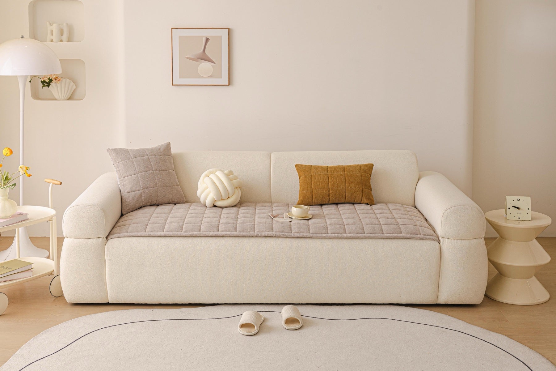 Decor Cedar Haven Quilted Corduroy Sofa Cover Piece in Warm Taupe - front sofa fit view for quilted corduroy sofa cover pieces in United States, image 40
