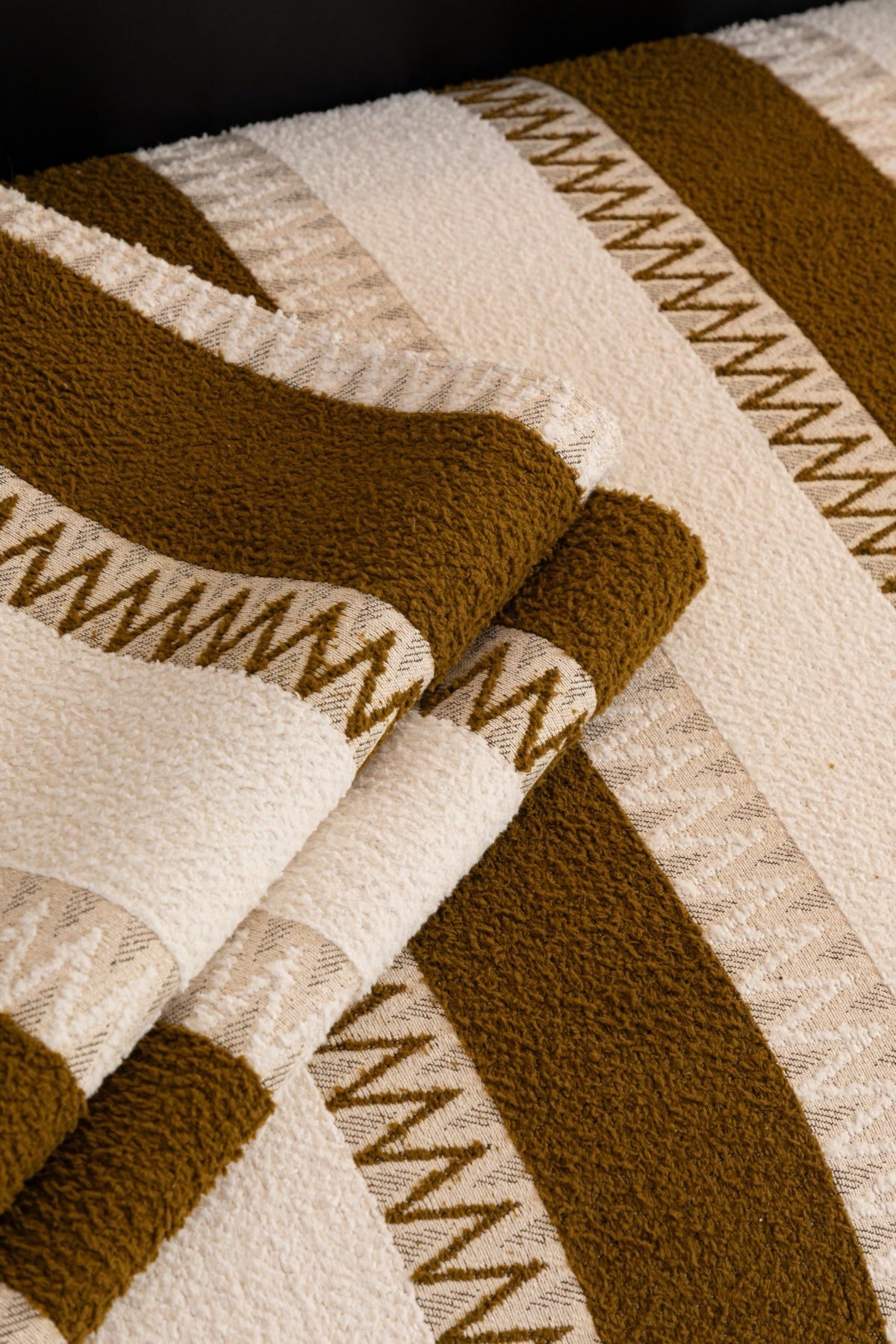 Decor Cedar Marlow Plush Stripe Sofa Seat Cover in Caramel Brown Stripe - detail image for plush striped couch cover pieces in United States