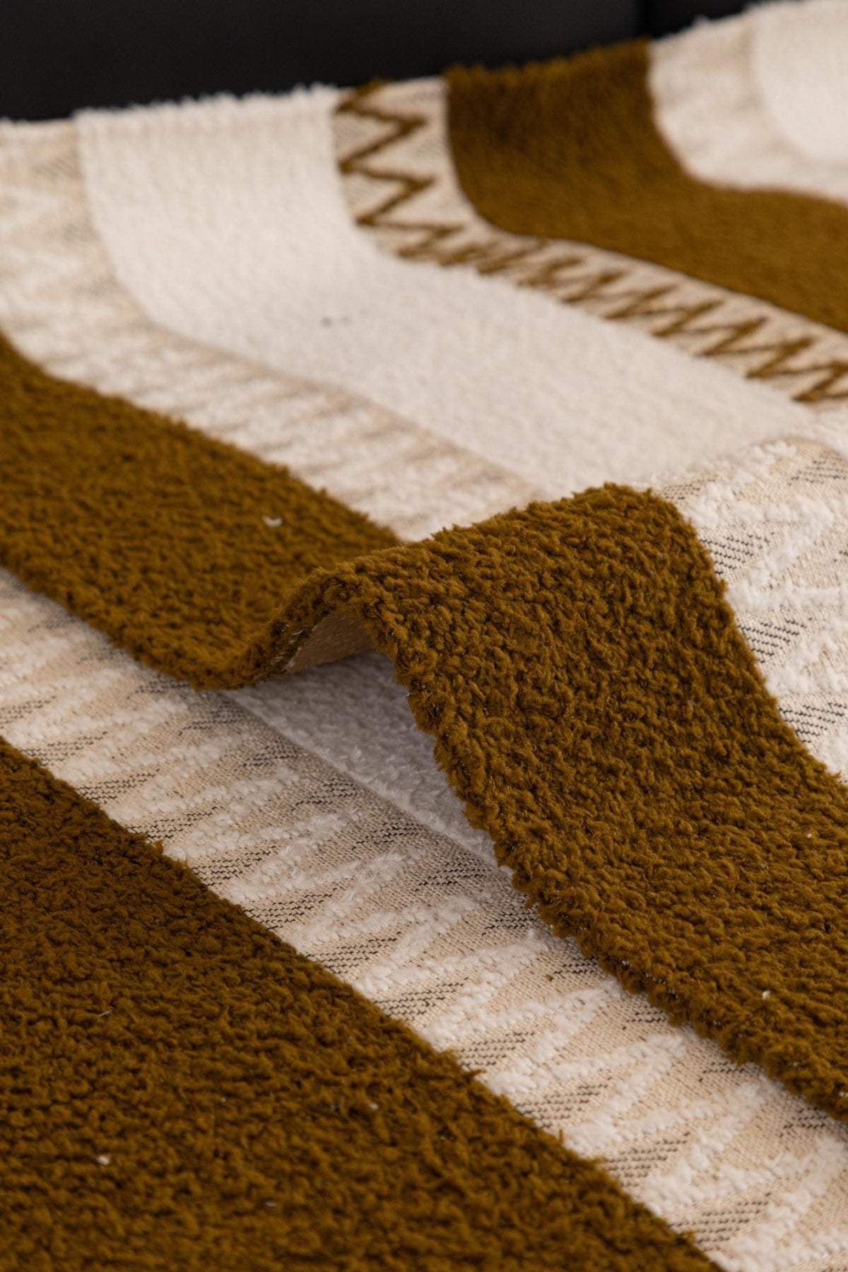 Decor Cedar Marlow Plush Stripe Sofa Seat Cover in Caramel Brown Stripe - detail image for plush striped couch cover pieces in United States