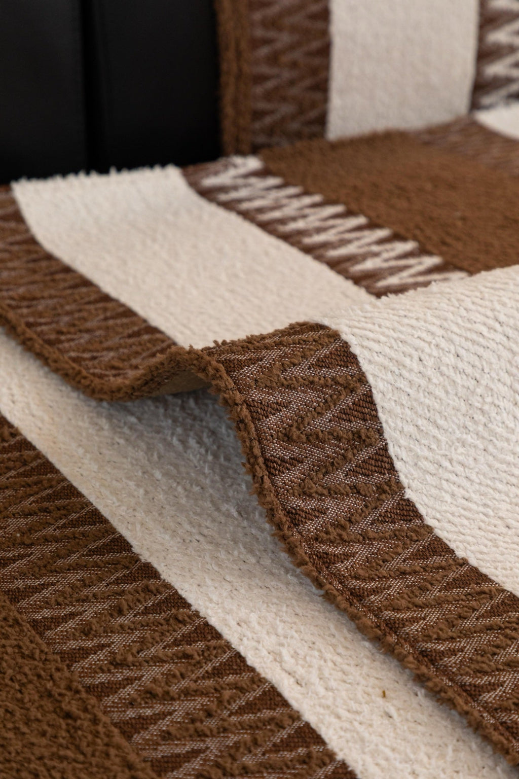 Decor Cedar Marlow Plush Stripe Sofa Seat Cover in Mocha Brown Stripe - detail image for plush striped couch cover pieces in United States