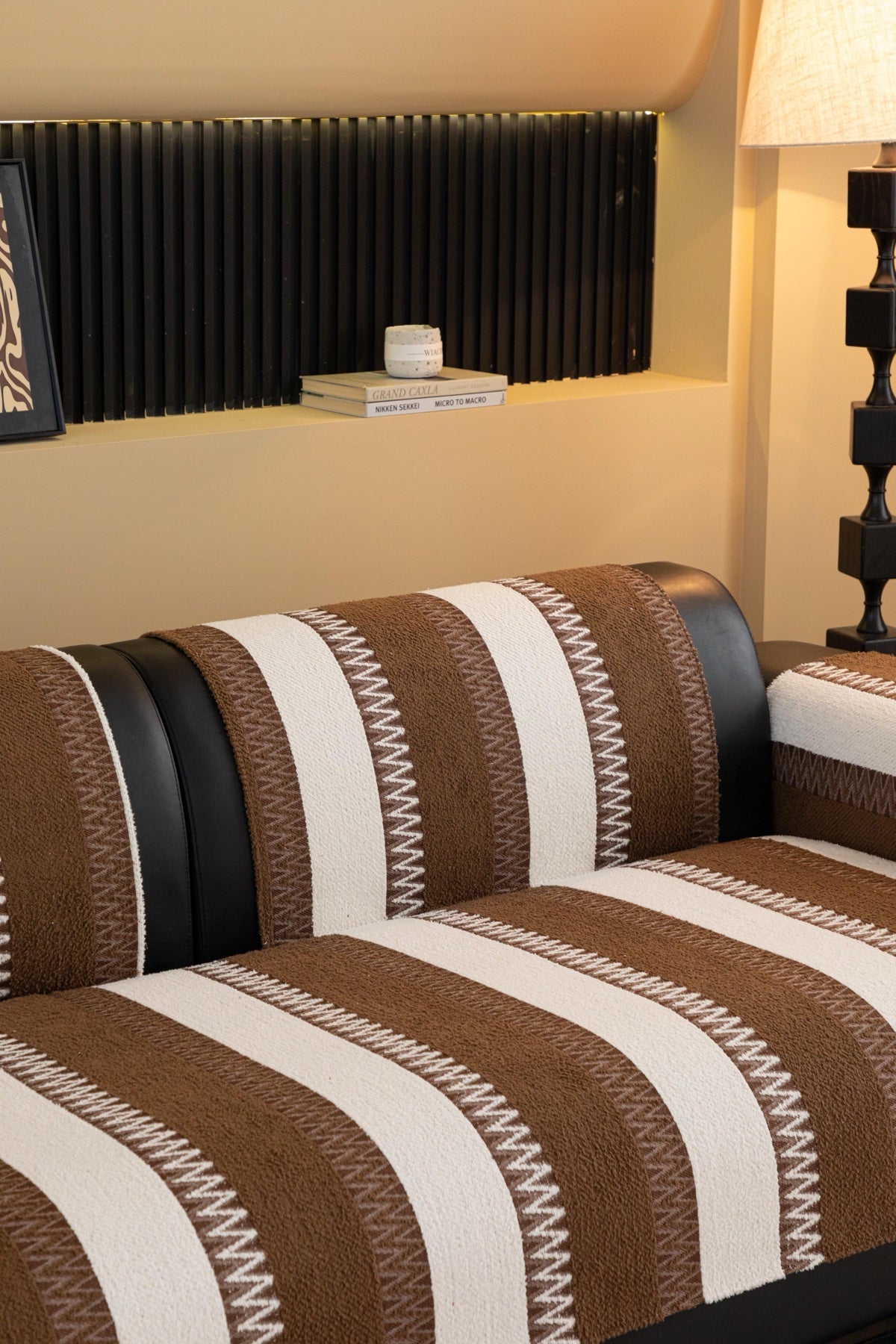 Decor Cedar Marlow Plush Stripe Sofa Seat Cover in Mocha Brown Stripe - detail image for plush striped couch cover pieces in United States