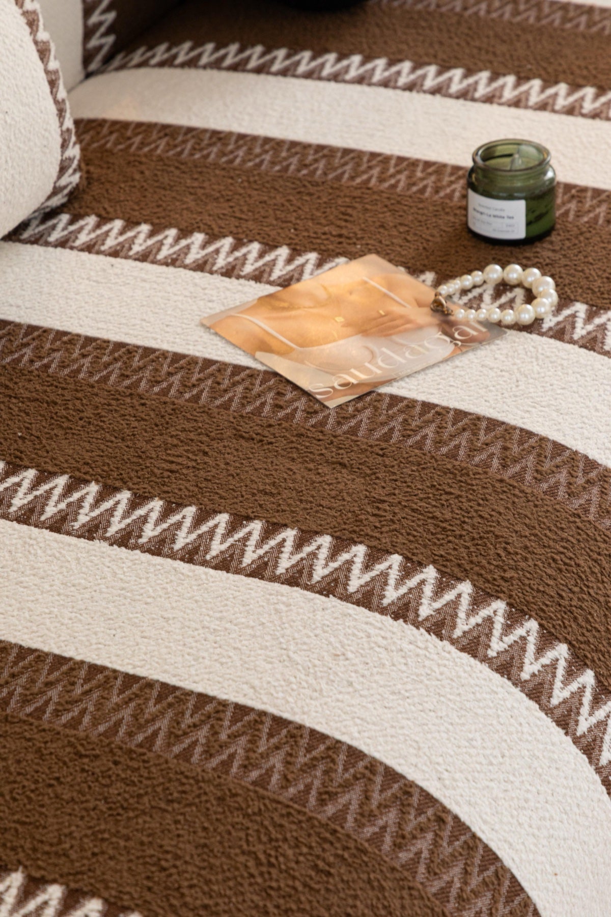 Decor Cedar Marlow Plush Stripe Sofa Seat Cover in Mocha Brown Stripe - detail image for plush striped couch cover pieces in United States