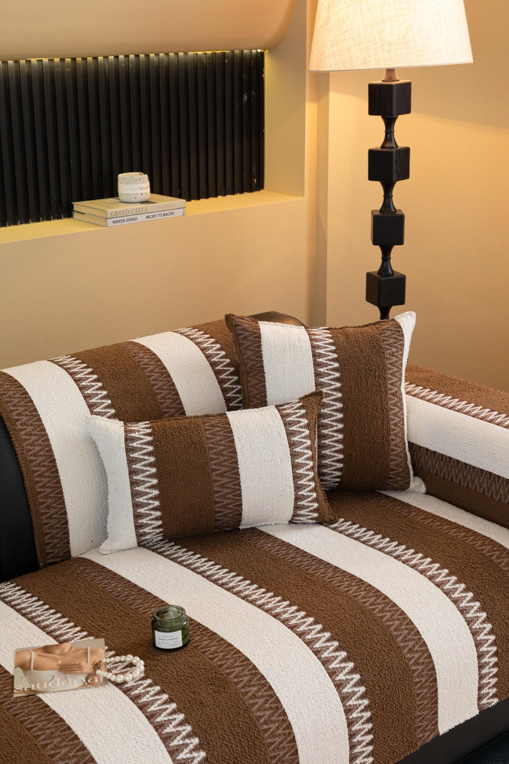 Decor Cedar Marlow Plush Stripe Sofa Seat Cover in Mocha Brown Stripe - detail image for plush striped couch cover pieces in United States