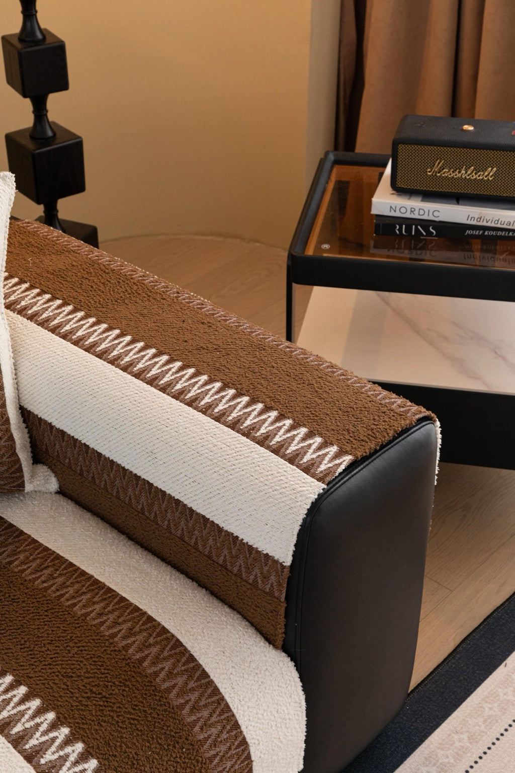 Decor Cedar Marlow Plush Stripe Sofa Seat Cover in Mocha Brown Stripe - detail image for plush striped couch cover pieces in United States