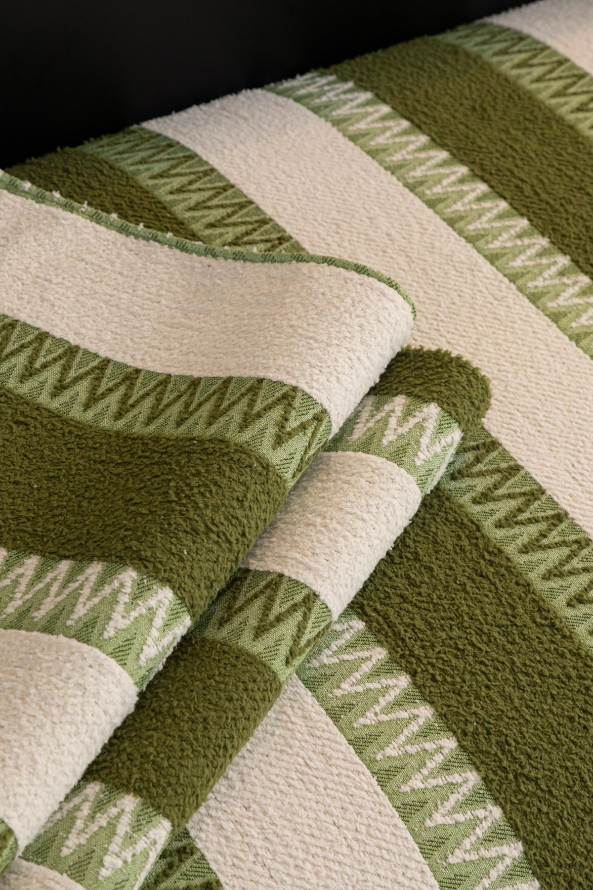 Decor Cedar Marlow Plush Stripe Sofa Seat Cover in Olive Green Stripe - detail image for plush striped couch cover pieces in United States