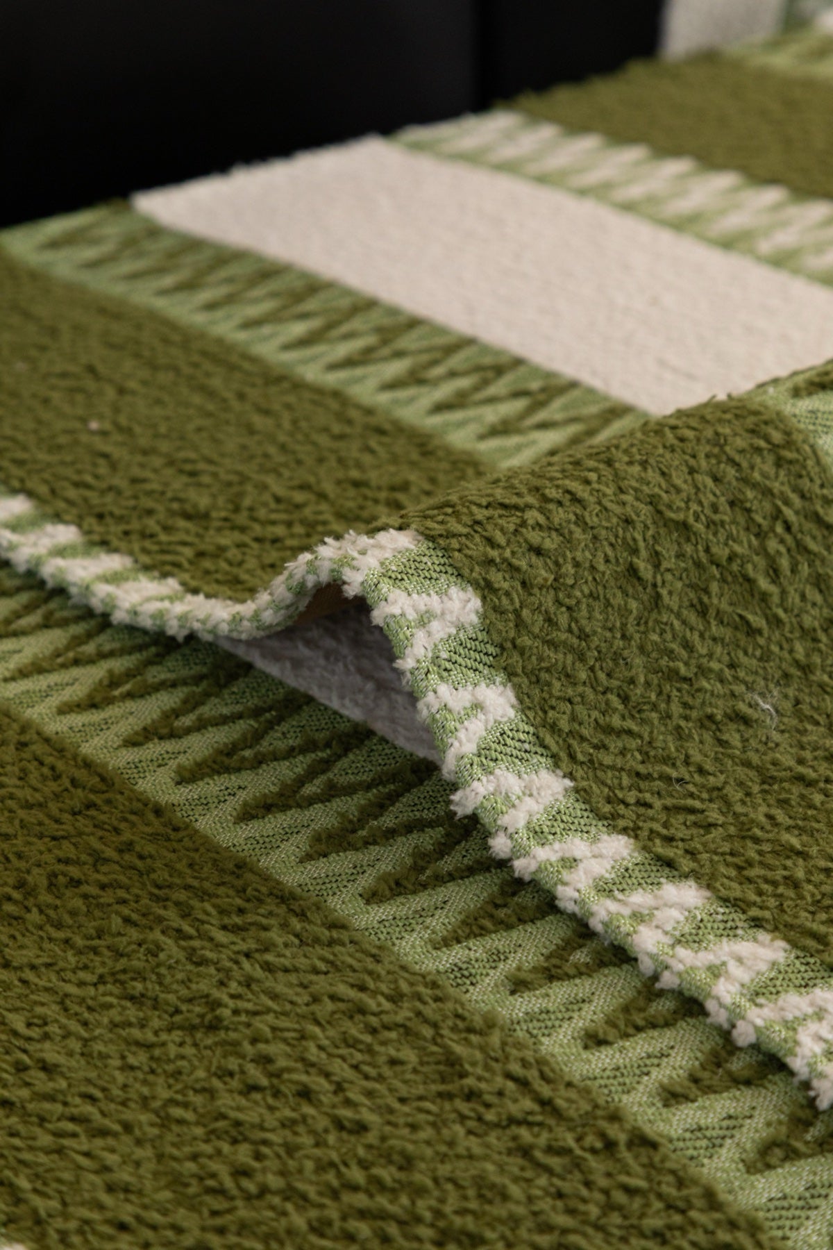 Decor Cedar Marlow Plush Stripe Sofa Seat Cover in Olive Green Stripe - detail image for plush striped couch cover pieces in United States