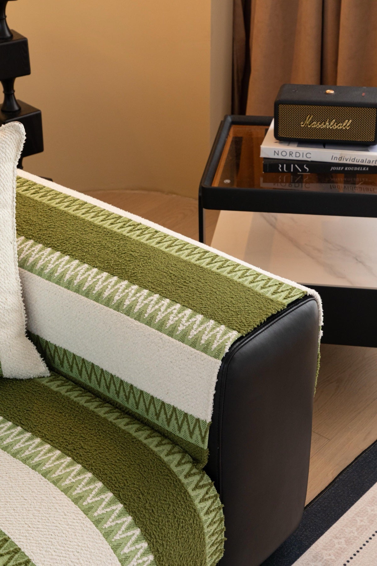 Decor Cedar Marlow Plush Stripe Sofa Seat Cover in Olive Green Stripe - detail image for plush striped couch cover pieces in United States