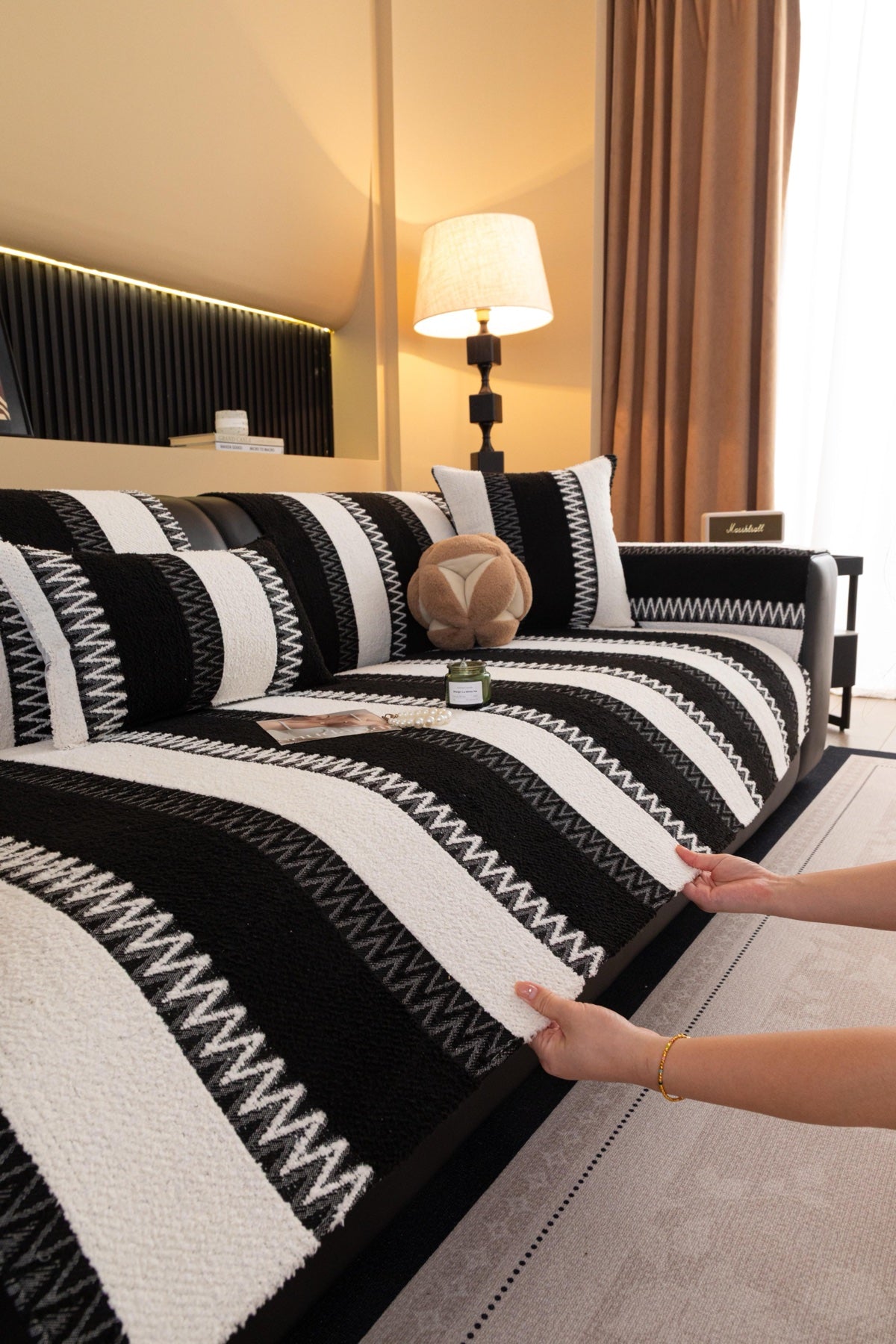 Decor Cedar Marlow Plush Stripe Sofa Seat Cover plush sofa seat cover in United States - color and texture view 3