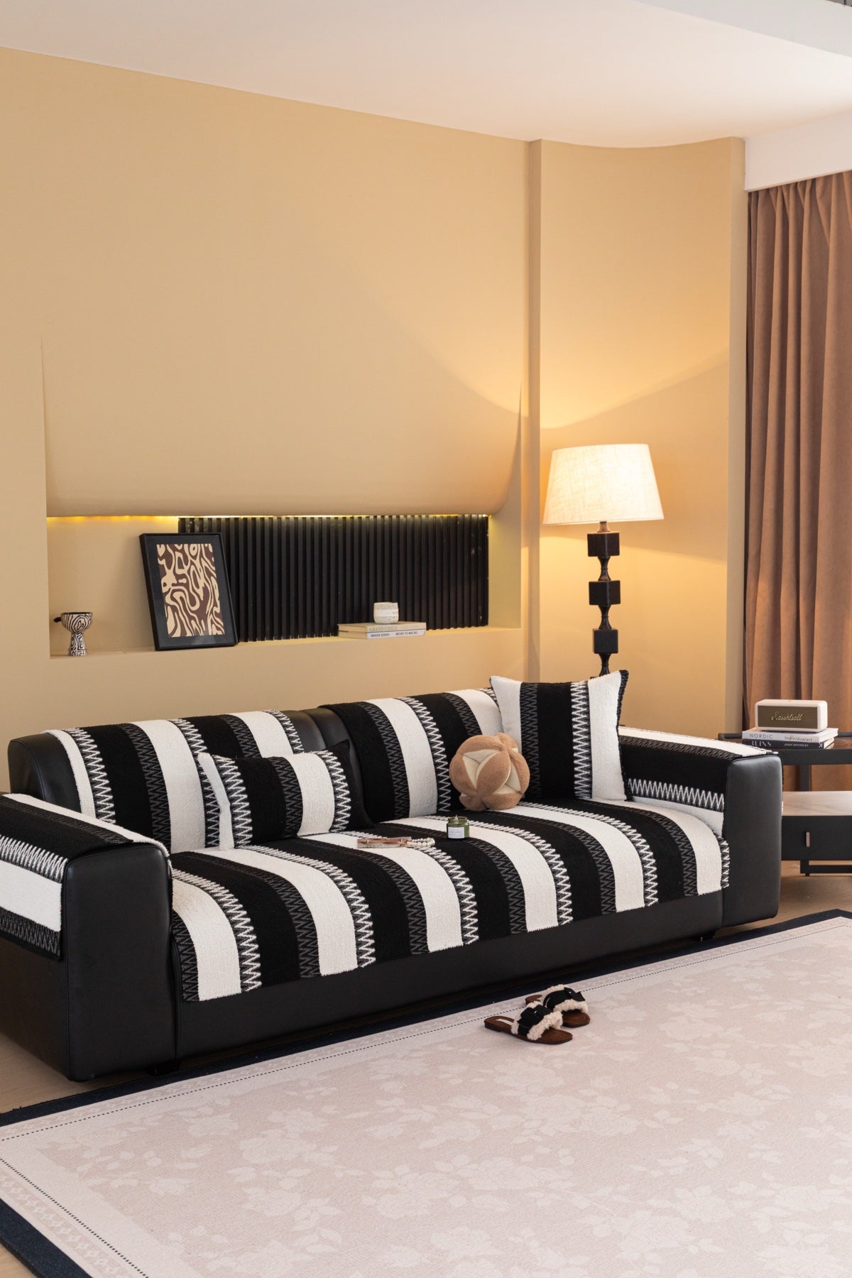 Decor Cedar Marlow Plush Stripe Sofa Seat Cover in Onyx Black Stripe - detail image for plush striped couch cover pieces in United States