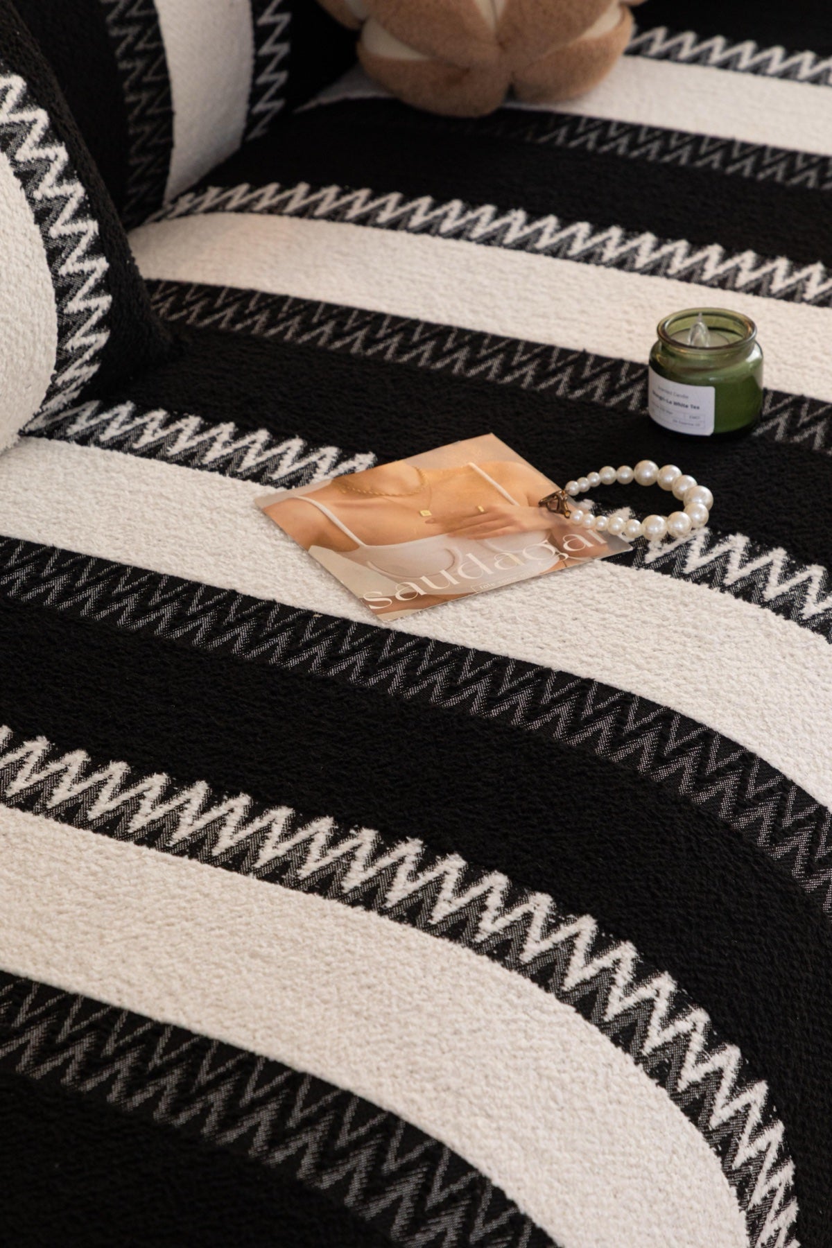 Decor Cedar Marlow Plush Stripe Sofa Seat Cover in Onyx Black Stripe - detail image for plush striped couch cover pieces in United States