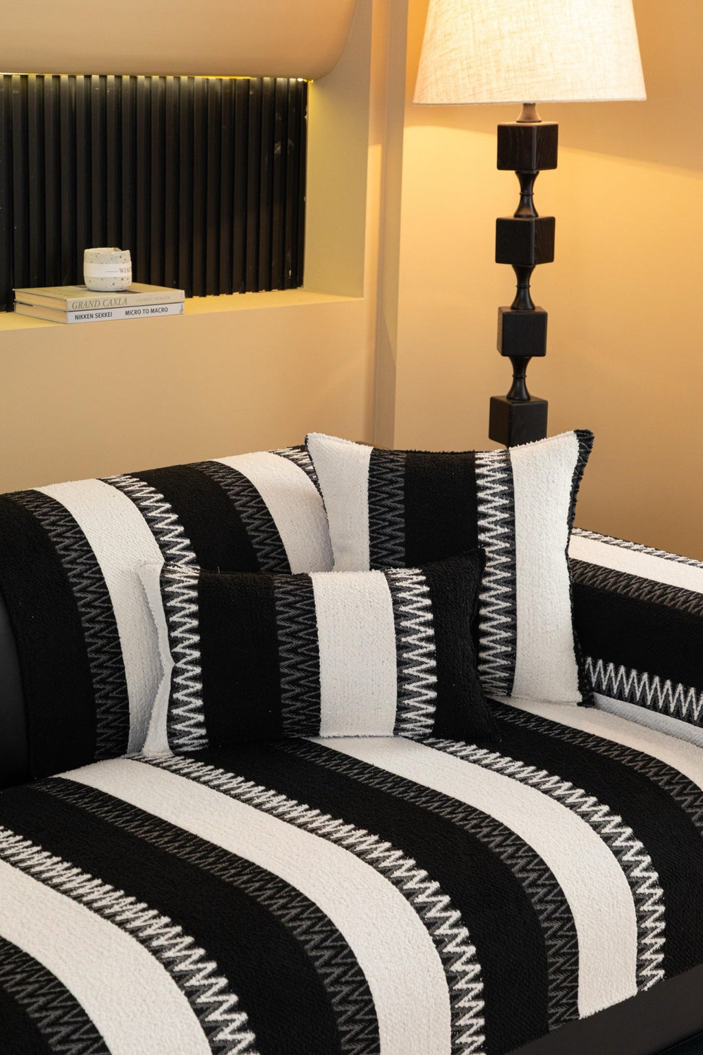Decor Cedar Marlow Plush Stripe Sofa Seat Cover in Onyx Black Stripe - detail image for plush striped couch cover pieces in United States