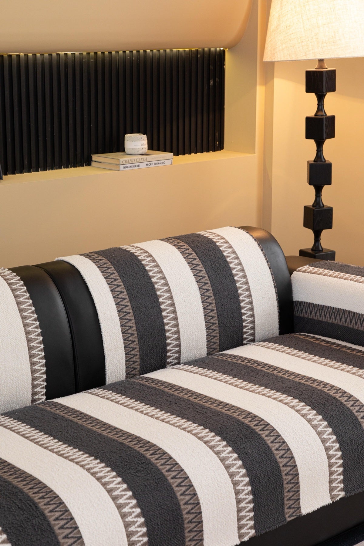 Decor Cedar Marlow Plush Stripe Sofa Seat Cover in Onyx Black Stripe - detail image for plush striped couch cover pieces in United States