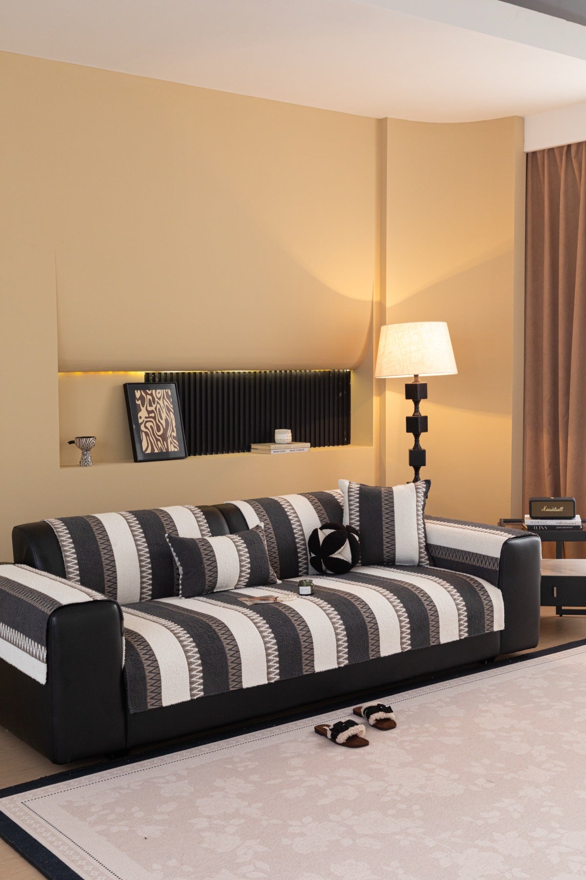 Decor Cedar Marlow Plush Stripe Sofa Seat Cover in Onyx Black Stripe - detail image for plush striped couch cover pieces in United States