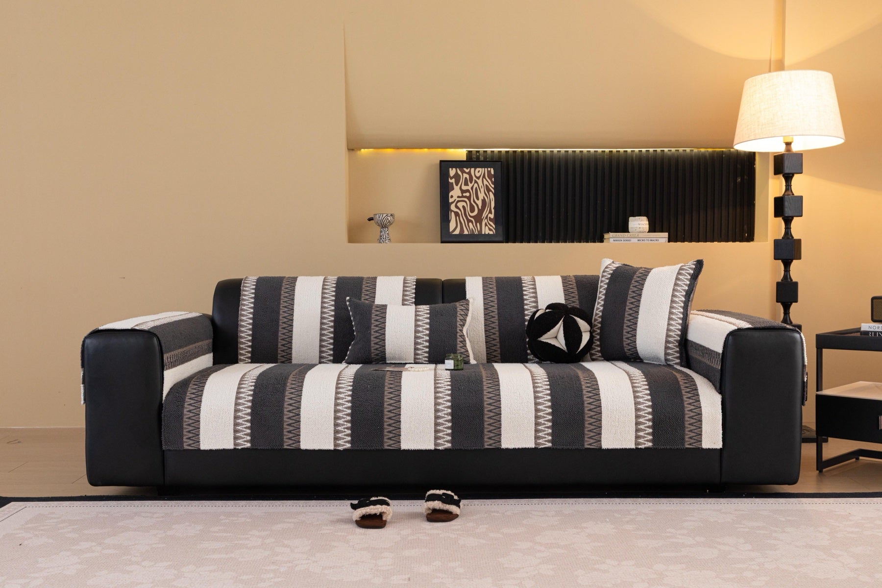 Decor Cedar Marlow Plush Stripe Sofa Seat Cover in Onyx Black Stripe - detail image for plush striped couch cover pieces in United States