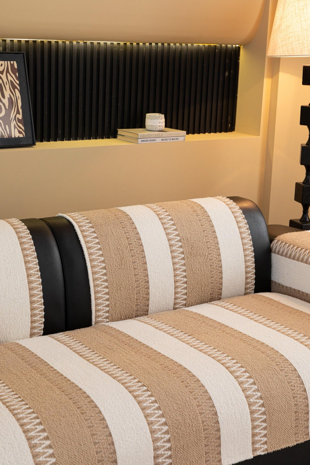 Decor Cedar Marlow Plush Stripe Sofa Seat Cover in Sand Beige Stripe - detail image for plush striped couch cover pieces in United States