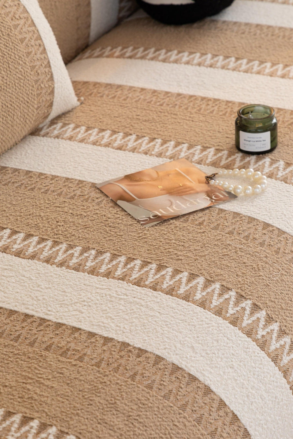Decor Cedar Marlow Plush Stripe Sofa Seat Cover in Sand Beige Stripe - detail image for plush striped couch cover pieces in United States