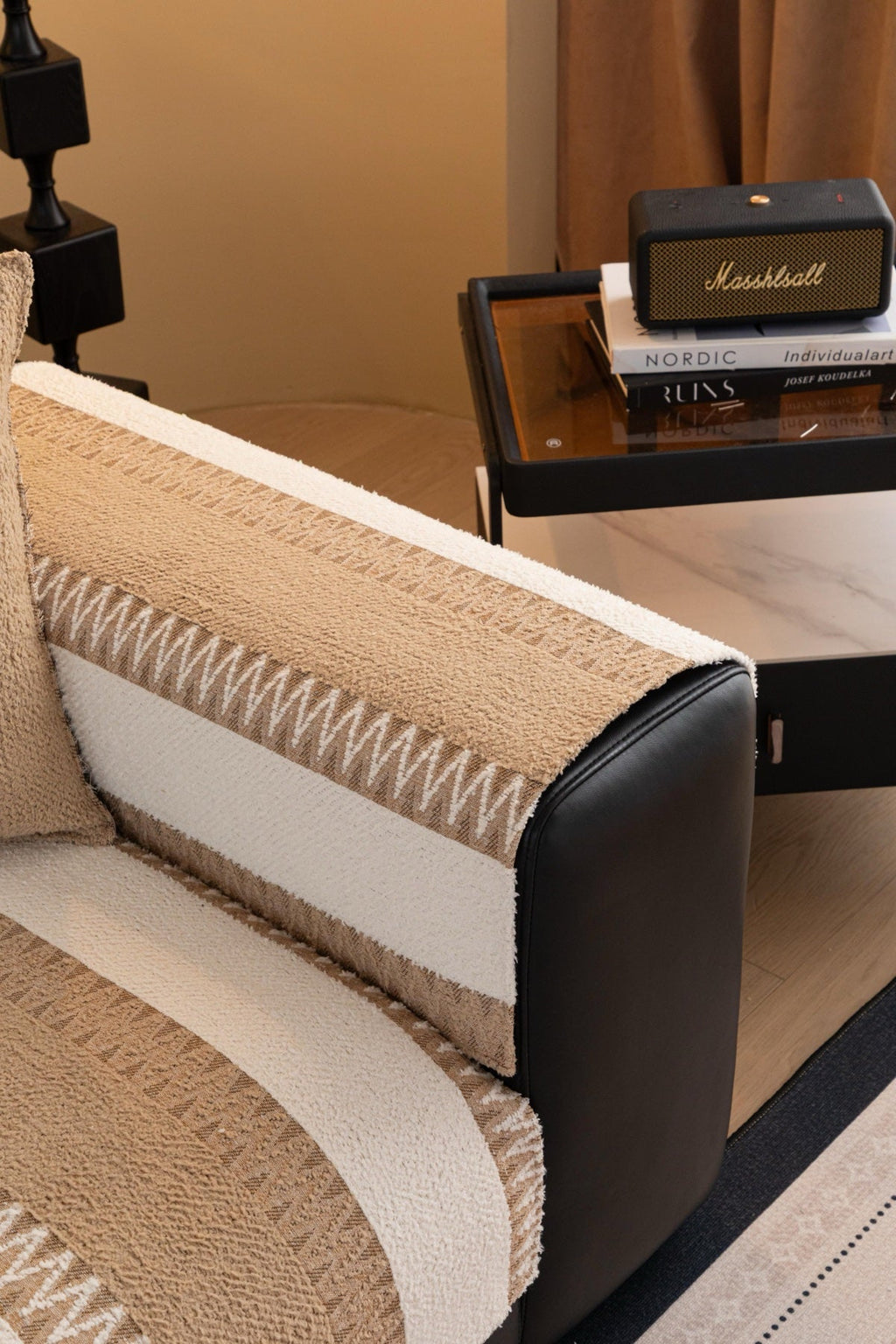 Decor Cedar Marlow Plush Stripe Sofa Seat Cover in Sand Beige Stripe - detail image for plush striped couch cover pieces in United States