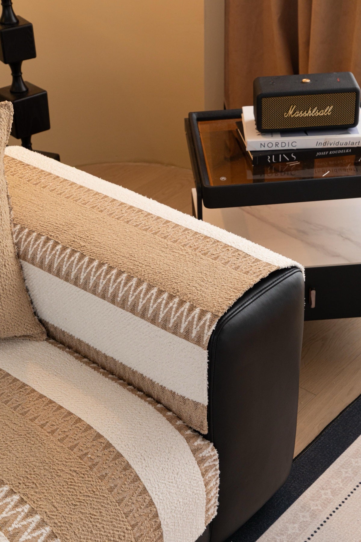 Decor Cedar Marlow Plush Stripe Sofa Seat Cover in Sand Beige Stripe - detail image for plush striped couch cover pieces in United States