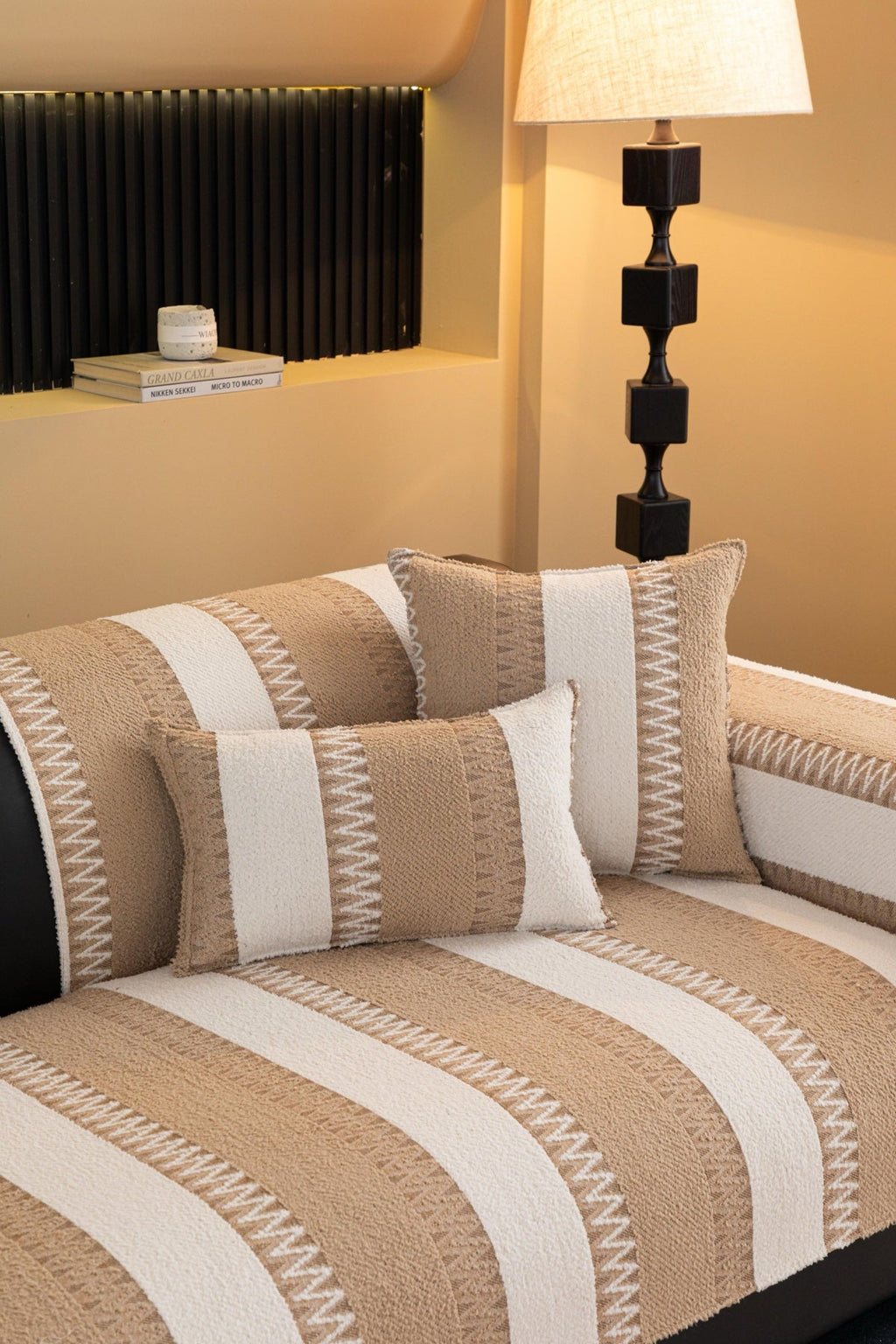 Decor Cedar Marlow Plush Stripe Sofa Seat Cover in Sand Beige Stripe - detail image for plush striped couch cover pieces in United States