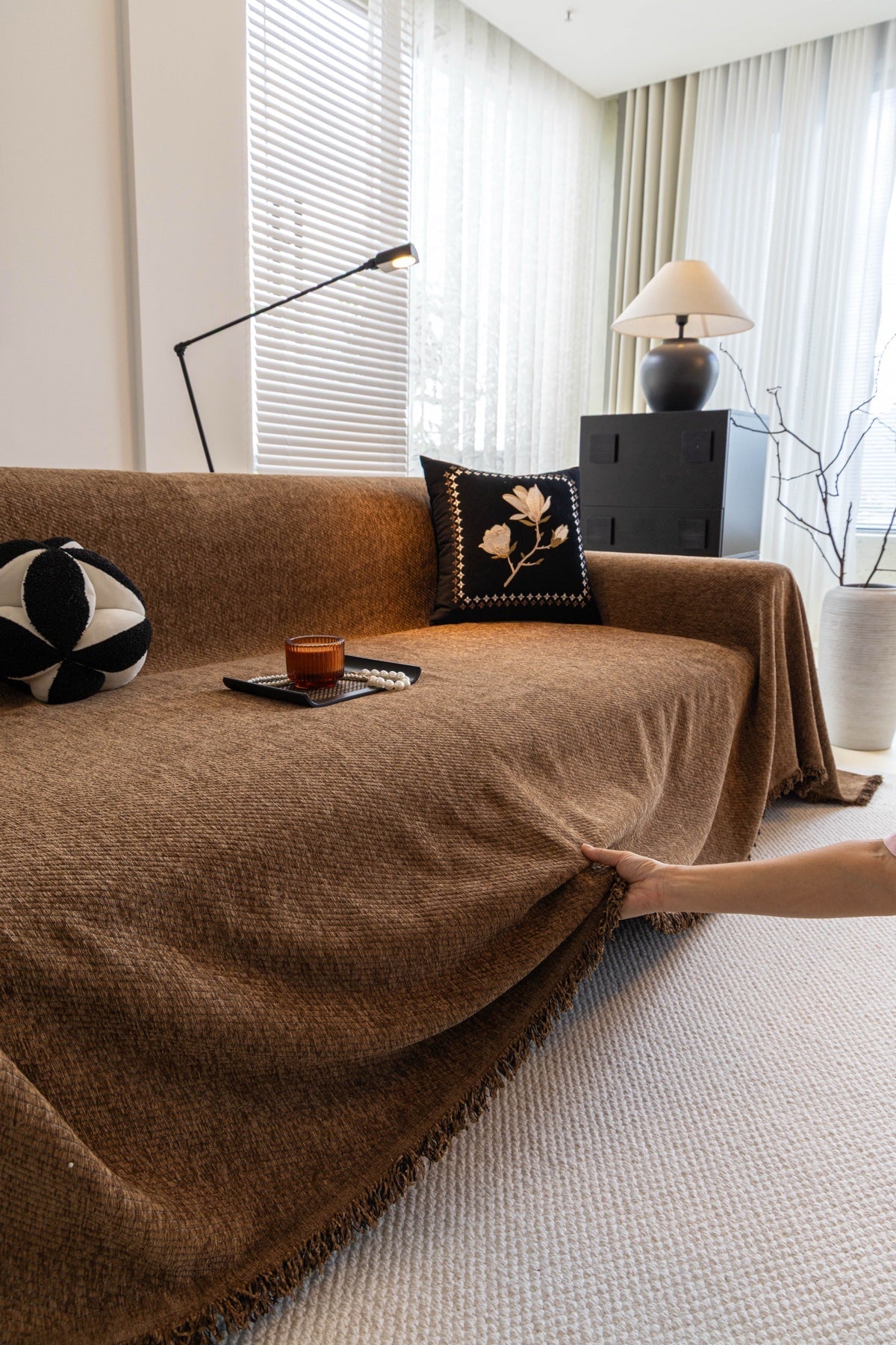 Decor Cedar Milano Ribbed Fringe Sofa Throw Cover sofa throw cover in United States - featured product image
