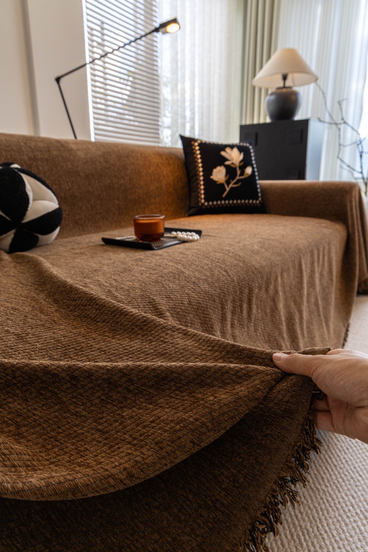 Decor Cedar Milano Ribbed Fringe Sofa Throw Cover sofa throw cover in United States - color and texture view 2