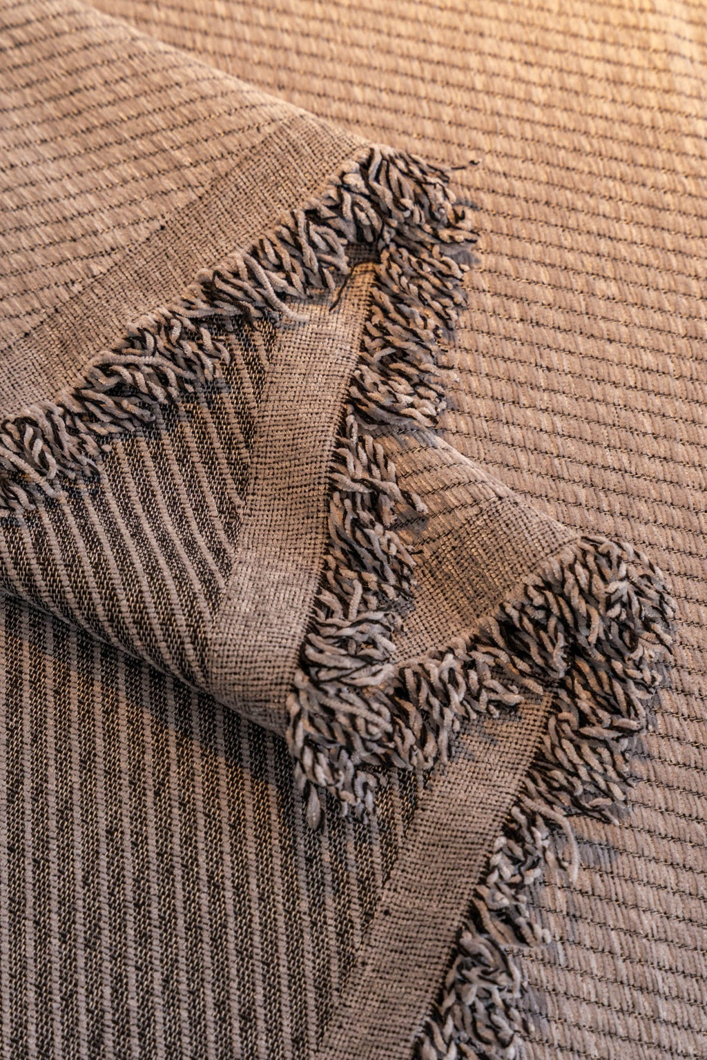 Decor Cedar Milano Ribbed Fringe Sofa Throw Cover in Warm Greige - ribbed sofa throw cover fabric and edge detail in United States, image 17
