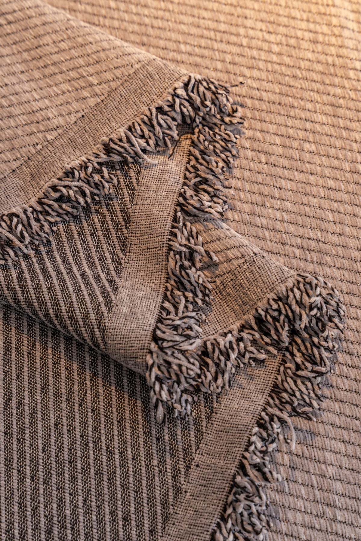 Decor Cedar Milano Ribbed Fringe Sofa Throw Cover in Warm Greige - ribbed sofa throw cover fabric and edge detail in United States, image 17