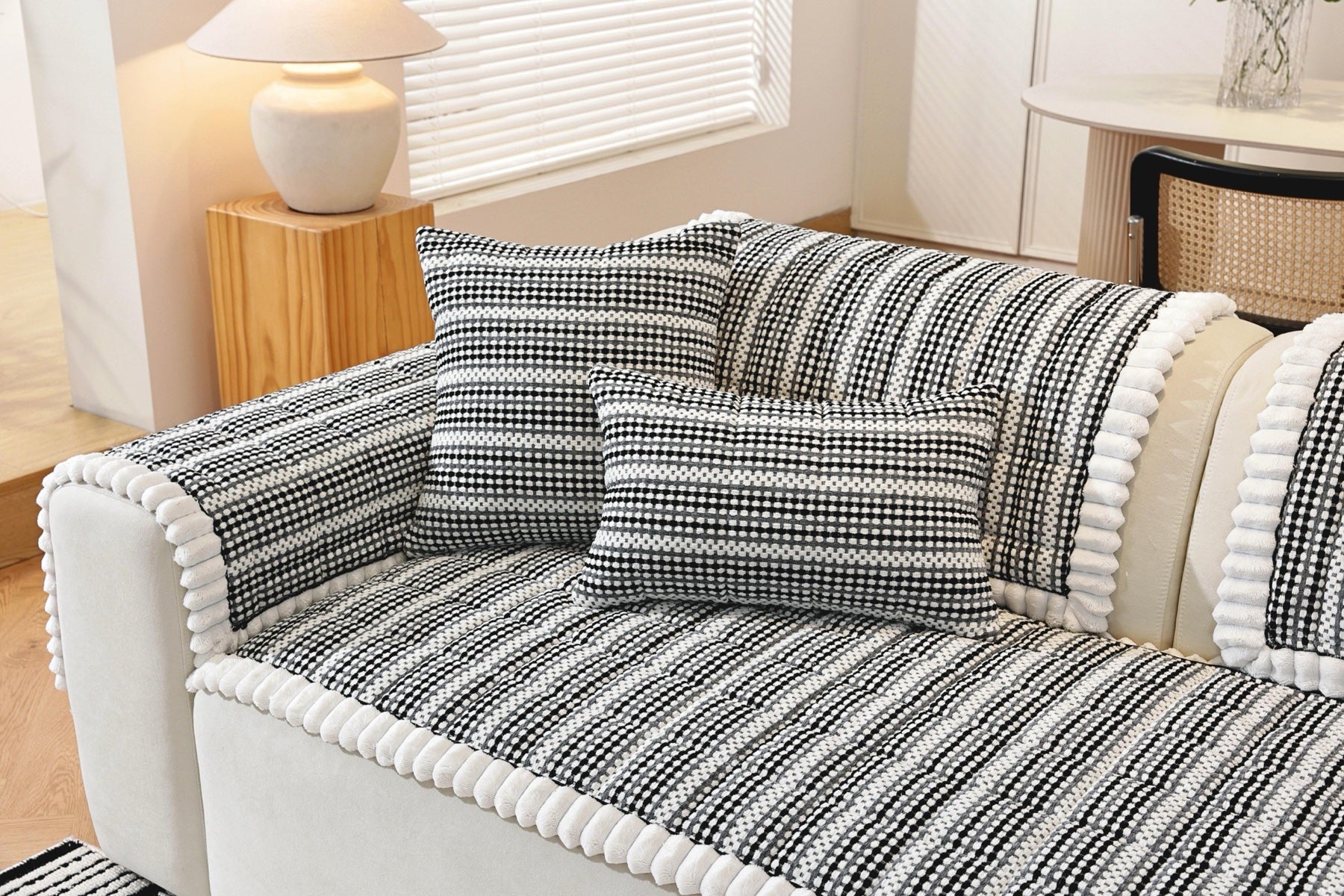 Decor Cedar Monaco Pom Edge Stripe Sofa Cover Piece - stripe and pom edge sofa styling for striped pom edge sofa cover pieces in United States, image 9