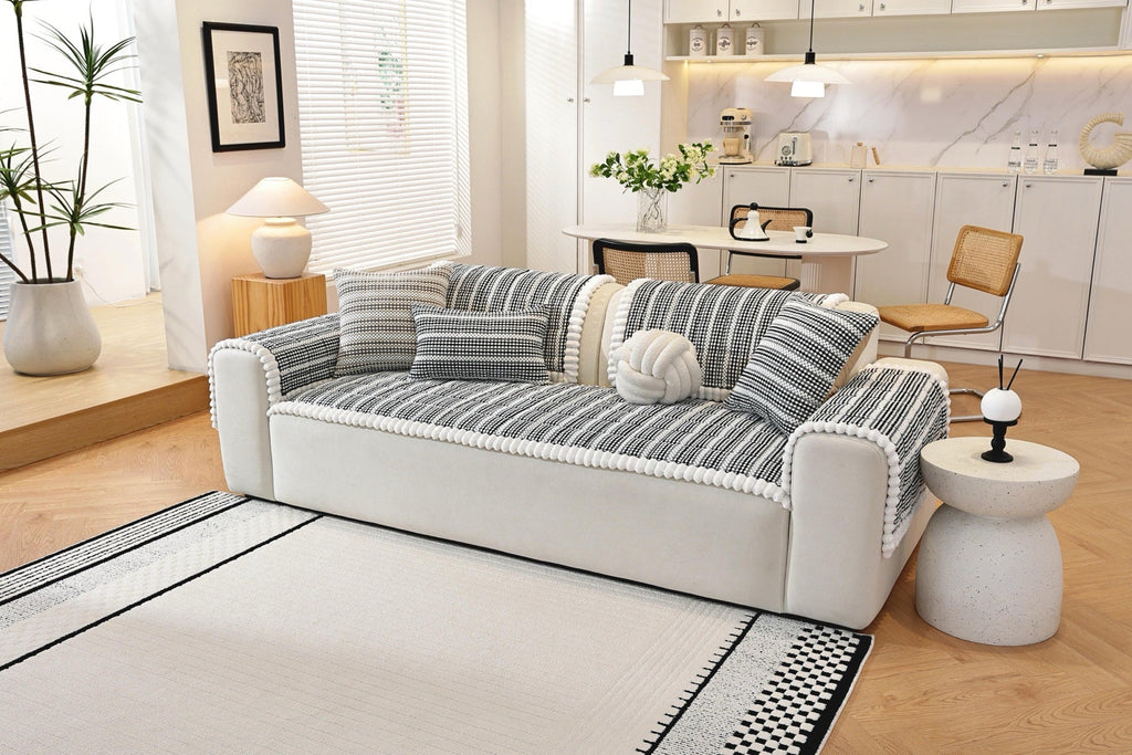 Decor Cedar Monaco Pom Edge Stripe Sofa Cover Piece pet-friendly sofa cover in United States - color and texture view 3