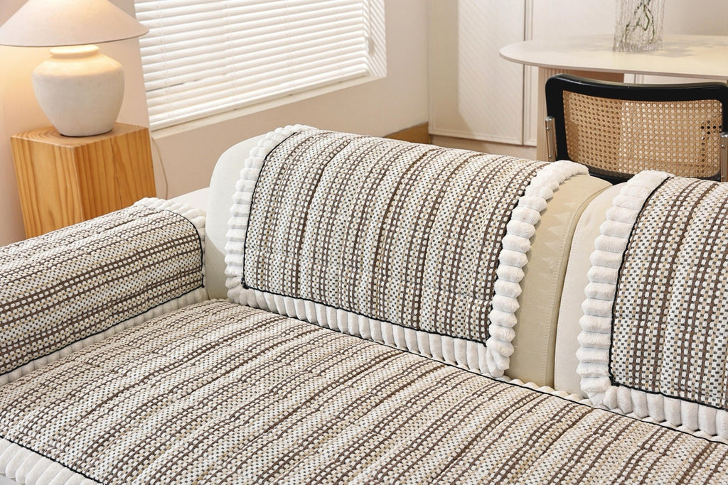 Decor Cedar Monaco Pom Edge Stripe Sofa Cover Piece - stripe and pom edge sofa styling for striped pom edge sofa cover pieces in United States, image 16