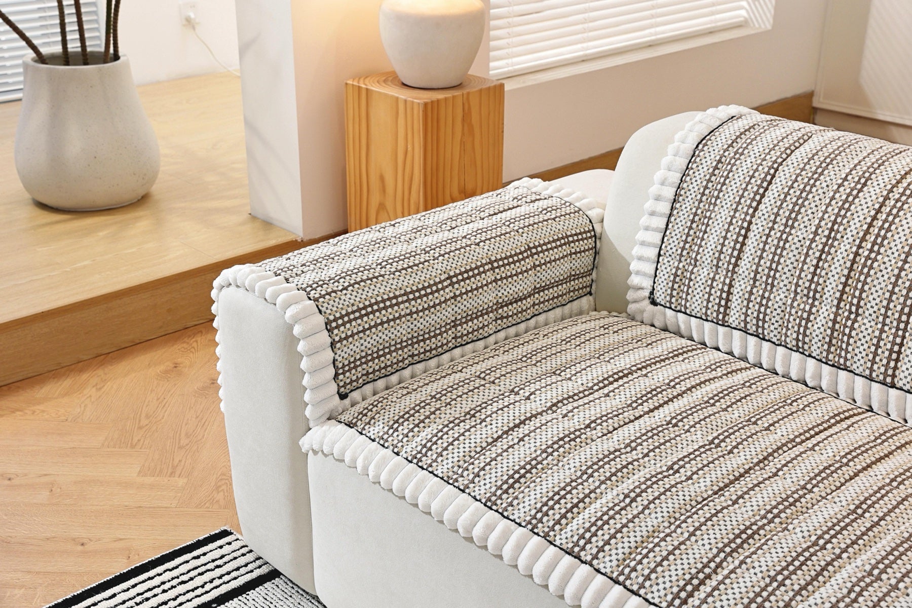Decor Cedar Monaco Pom Edge Stripe Sofa Cover Piece - stripe and pom edge sofa styling for striped pom edge sofa cover pieces in United States, image 11