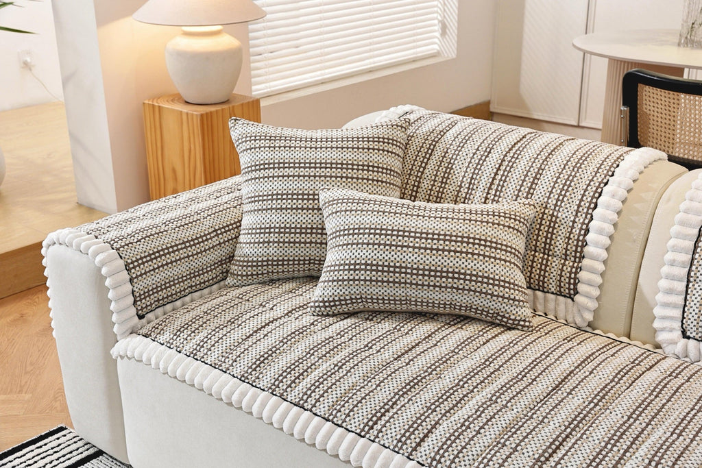 Decor Cedar Monaco Pom Edge Stripe Sofa Cover Piece - stripe and pom edge sofa styling for striped pom edge sofa cover pieces in United States, image 12