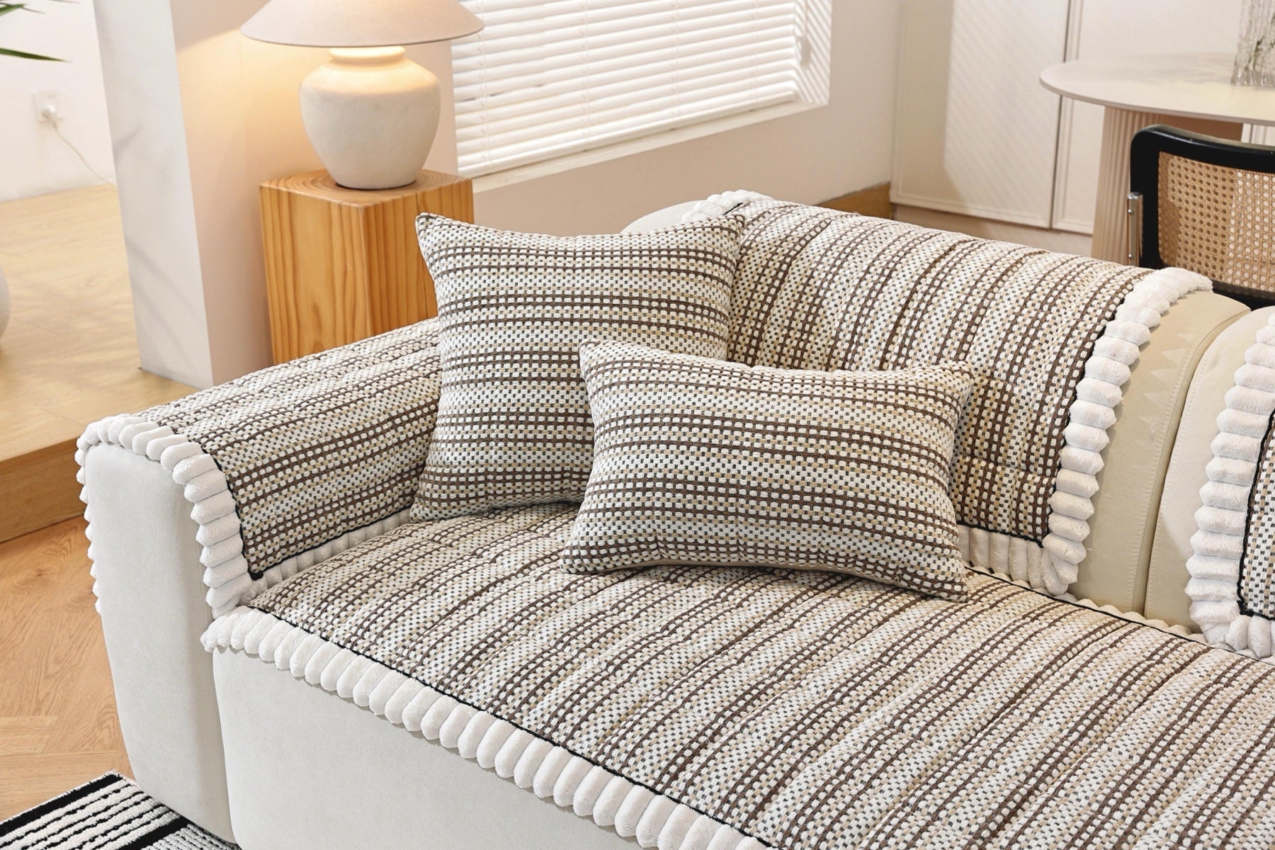 Decor Cedar Monaco Pom Edge Stripe Sofa Cover Piece - stripe and pom edge sofa styling for striped pom edge sofa cover pieces in United States, image 12
