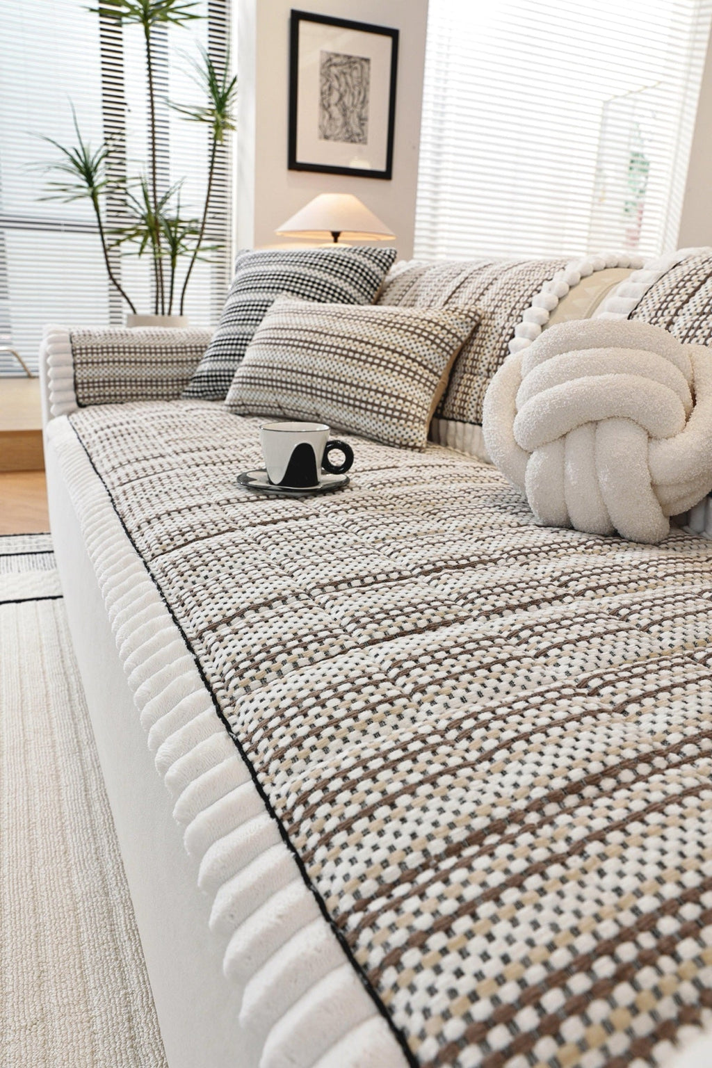 Decor Cedar Monaco Pom Edge Stripe Sofa Cover Piece - pom edge close fit view for striped pom edge sofa cover pieces in United States, image 13