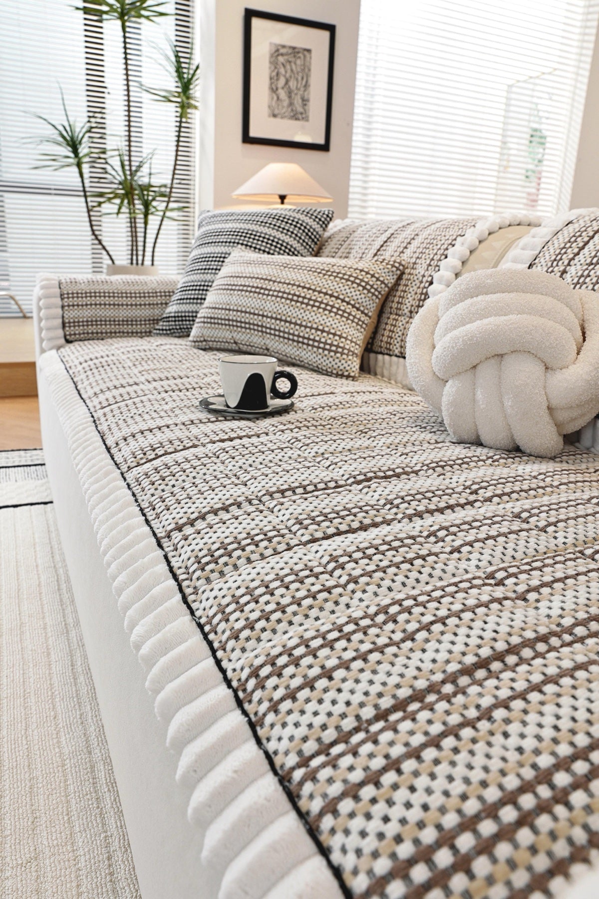 Decor Cedar Monaco Pom Edge Stripe Sofa Cover Piece - pom edge close fit view for striped pom edge sofa cover pieces in United States, image 13