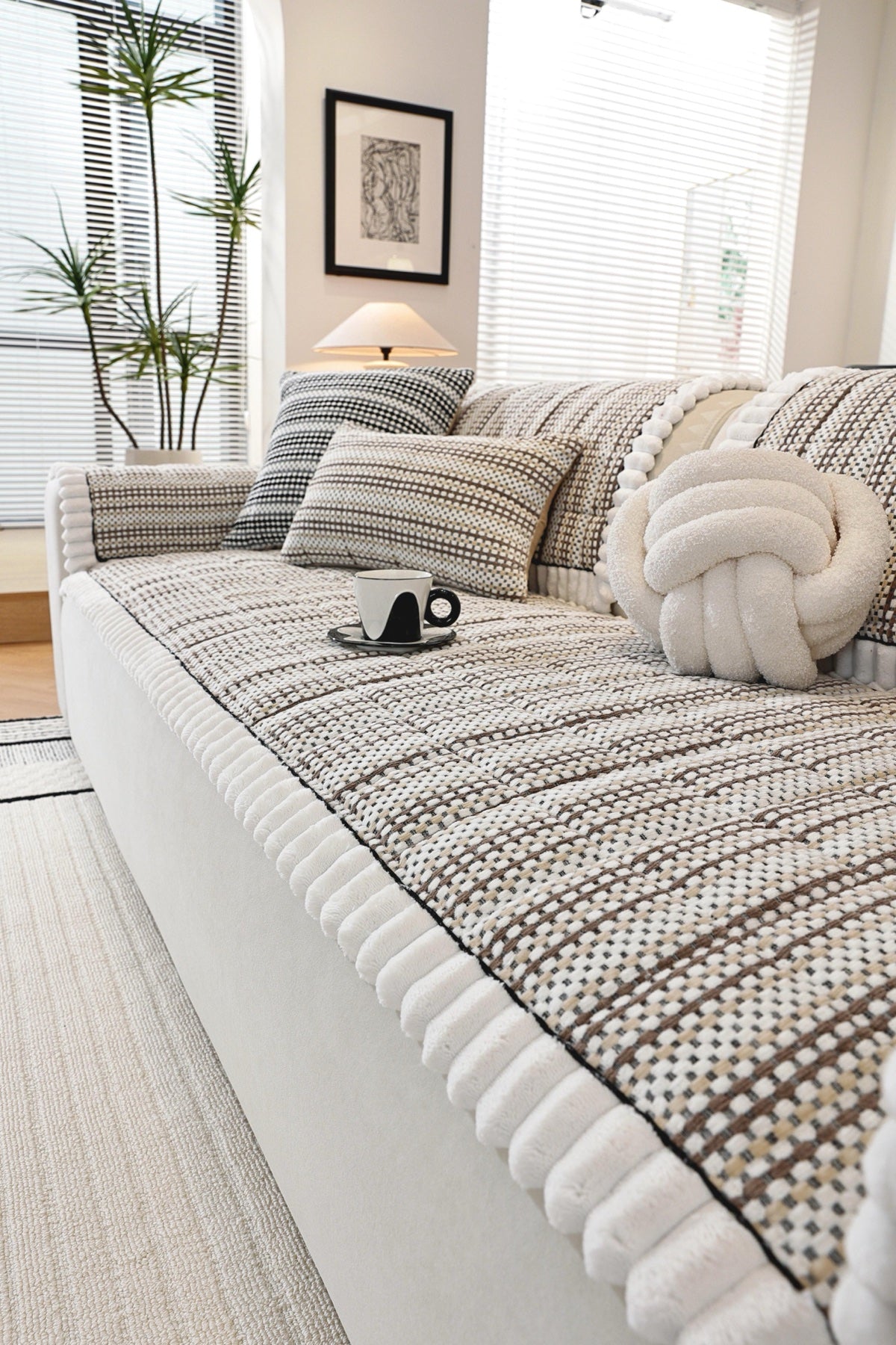 Decor Cedar Monaco Pom Edge Stripe Sofa Cover Piece - pom edge close fit view for striped pom edge sofa cover pieces in United States, image 14