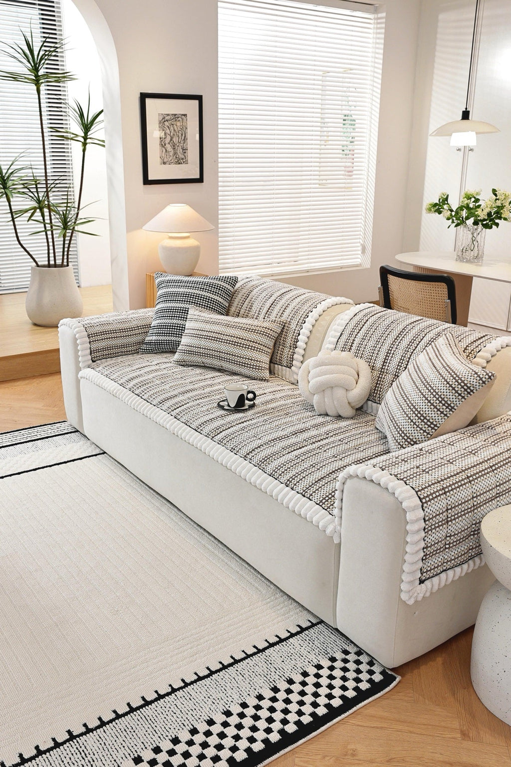 Decor Cedar Monaco Pom Edge Stripe Sofa Cover Piece pet-friendly sofa cover in United States - color and texture view 2