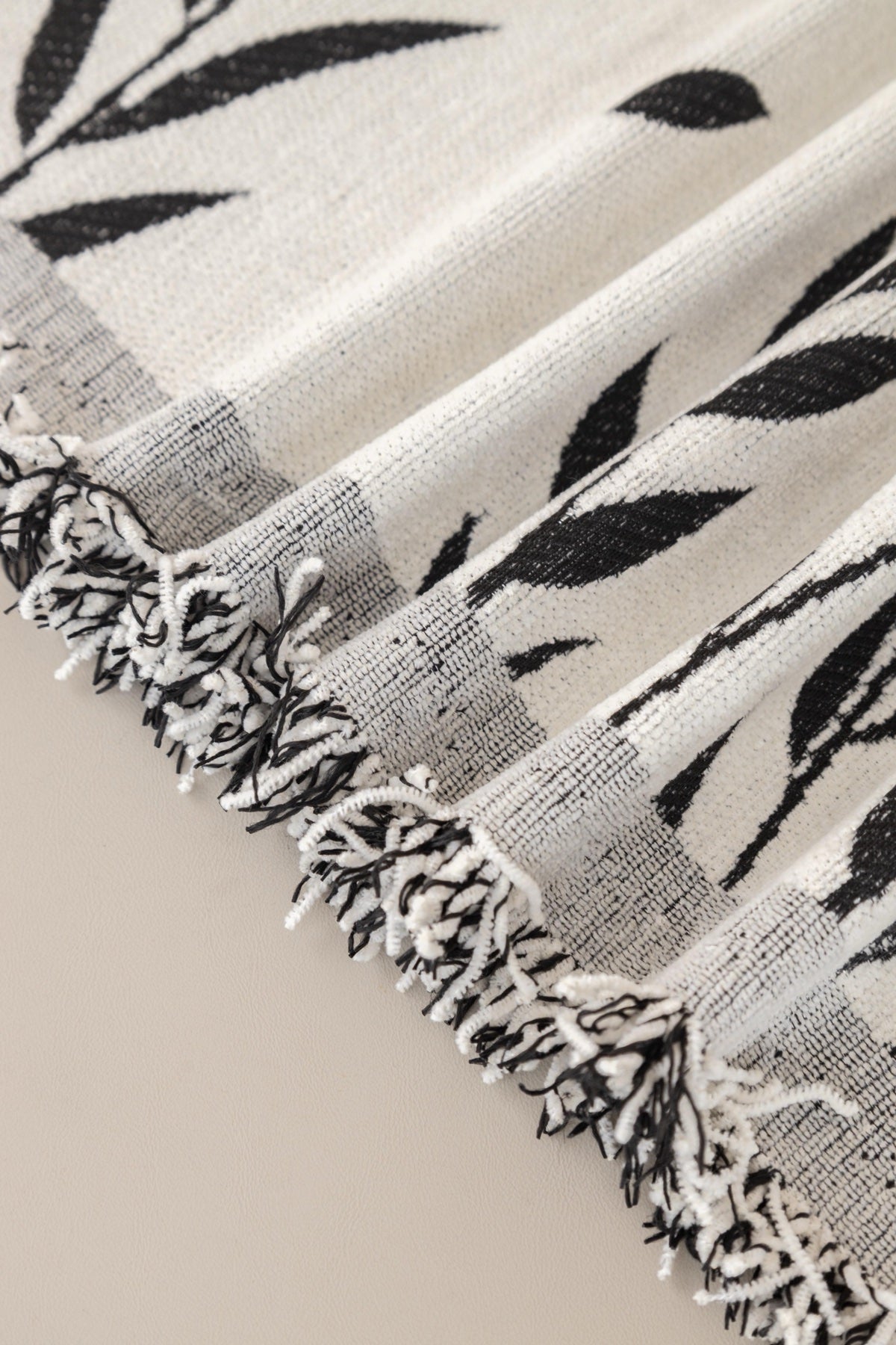 Decor Cedar Oliva Leaf Fringe Sofa Throw Cover in Black Leaf - leaf pattern sofa throw cover fabric and edge detail in United States, image 30