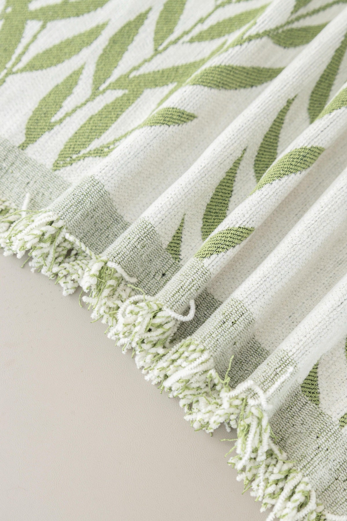 Decor Cedar Oliva Leaf Fringe Sofa Throw Cover sofa throw cover in United States - lifestyle fit detail 4
