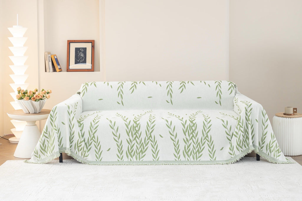Decor Cedar Oliva Leaf Fringe Sofa Throw Cover sofa throw cover in United States - color and texture view 2